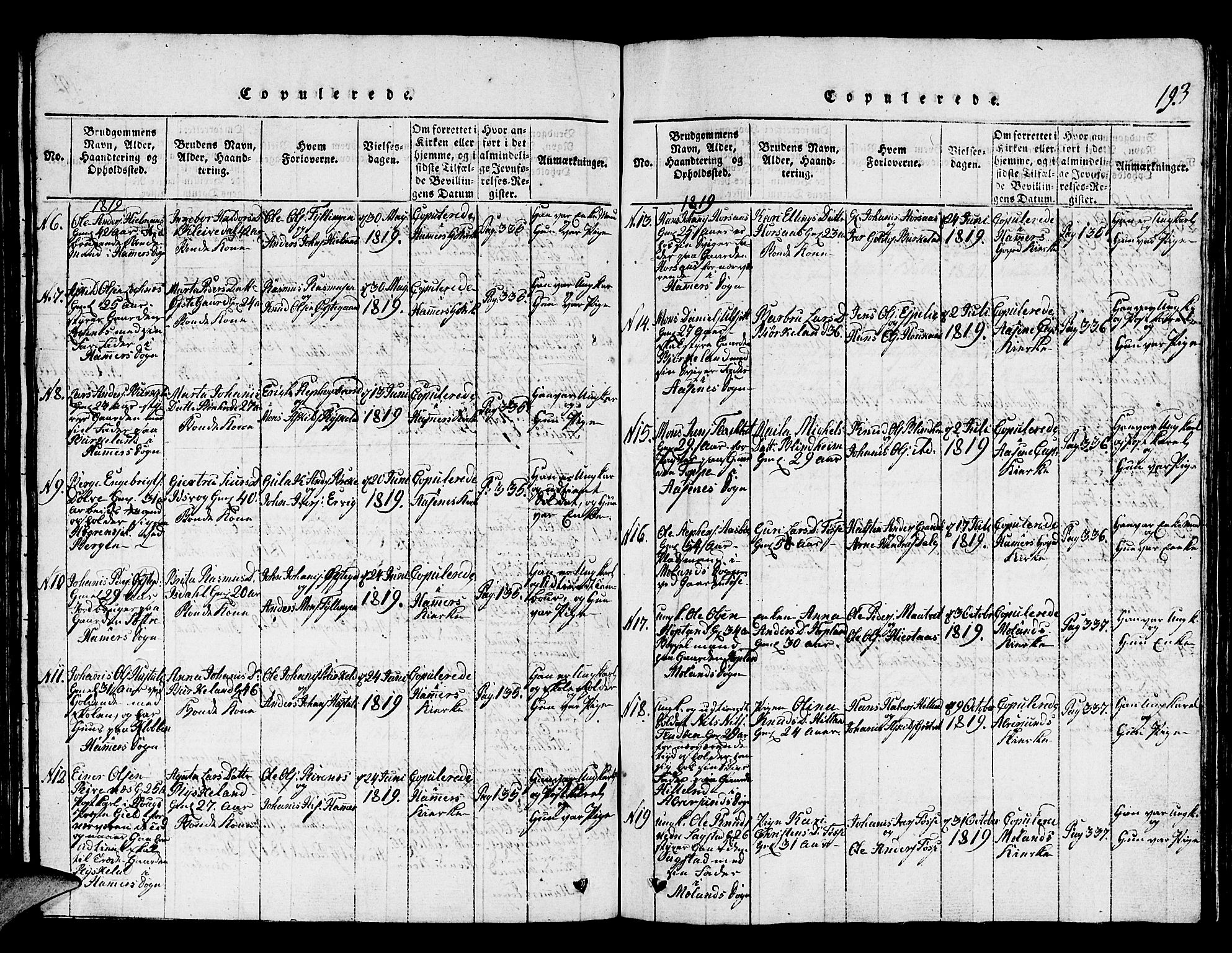 Hamre sokneprestembete, AV/SAB-A-75501/H/Ha/Hab: Parish register (copy) no. A 1, 1816-1826, p. 193