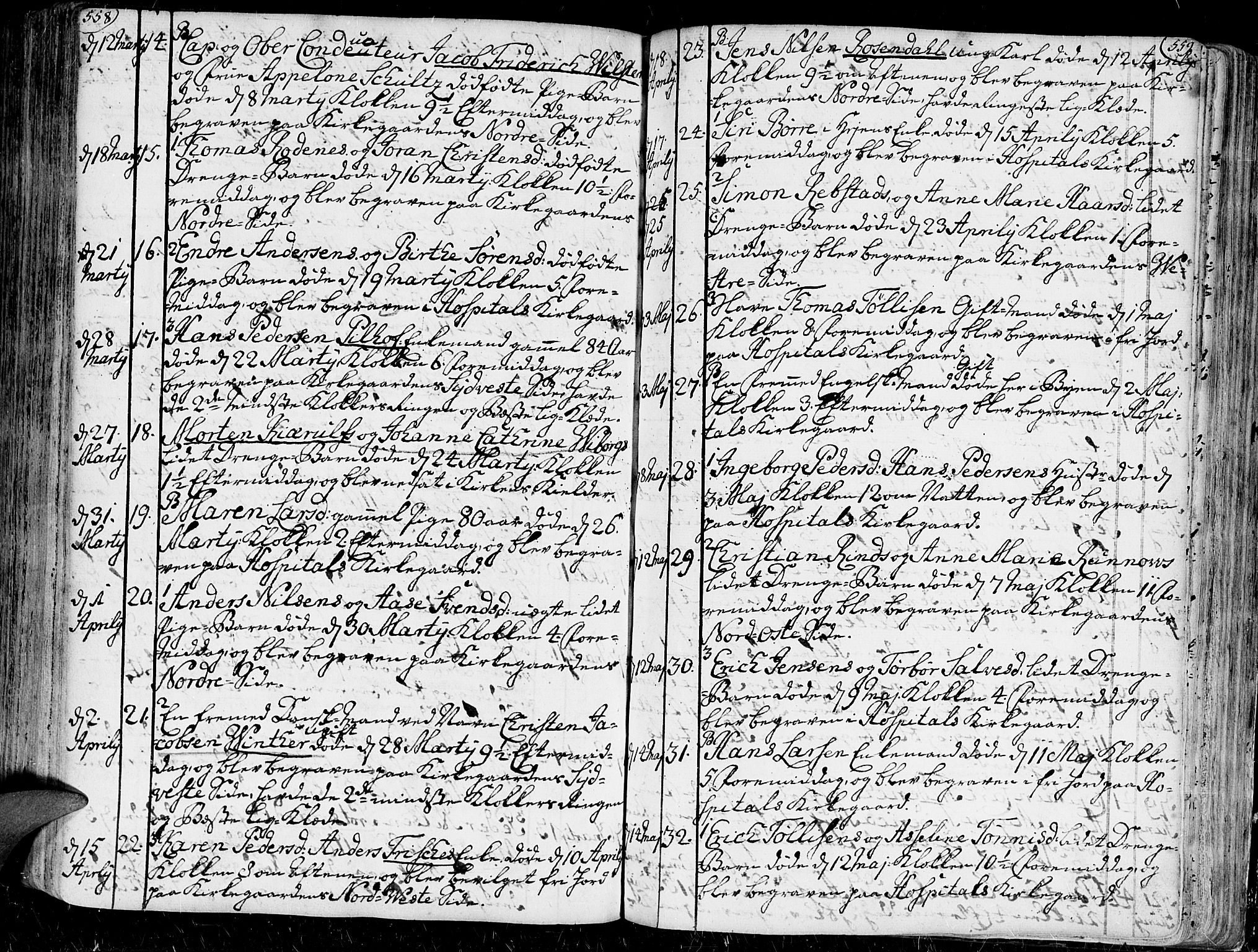 Kristiansand domprosti, AV/SAK-1112-0006/F/Fa/L0001: Parish register (official) no. A 1, 1734-1793, p. 558-559