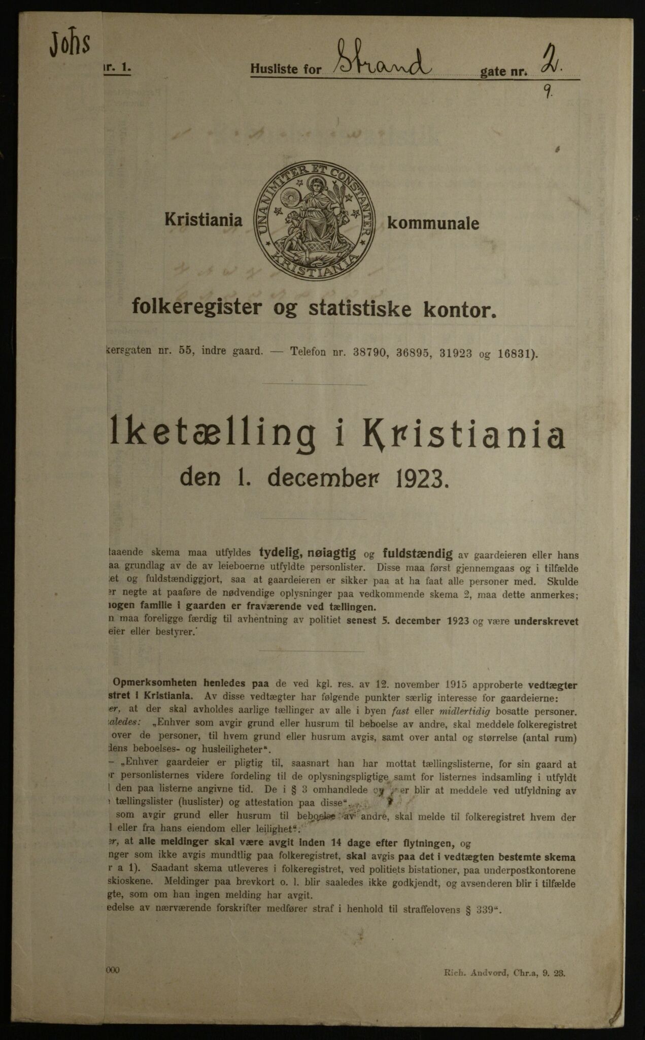 OBA, Municipal Census 1923 for Kristiania, 1923, p. 114846