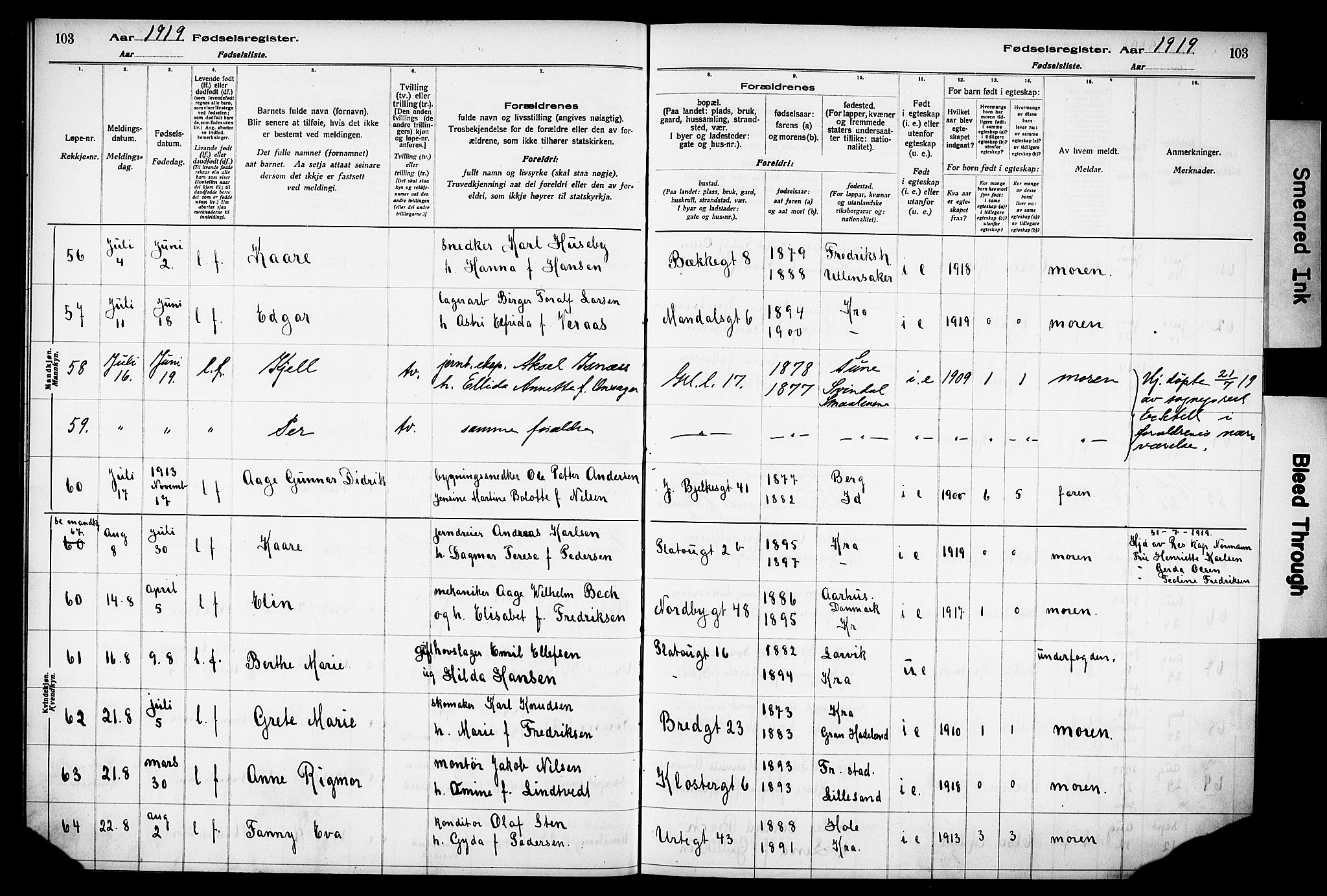 Grønland prestekontor Kirkebøker, AV/SAO-A-10848/J/Ja/L0001: Birth register no. 1, 1916-1922, p. 103