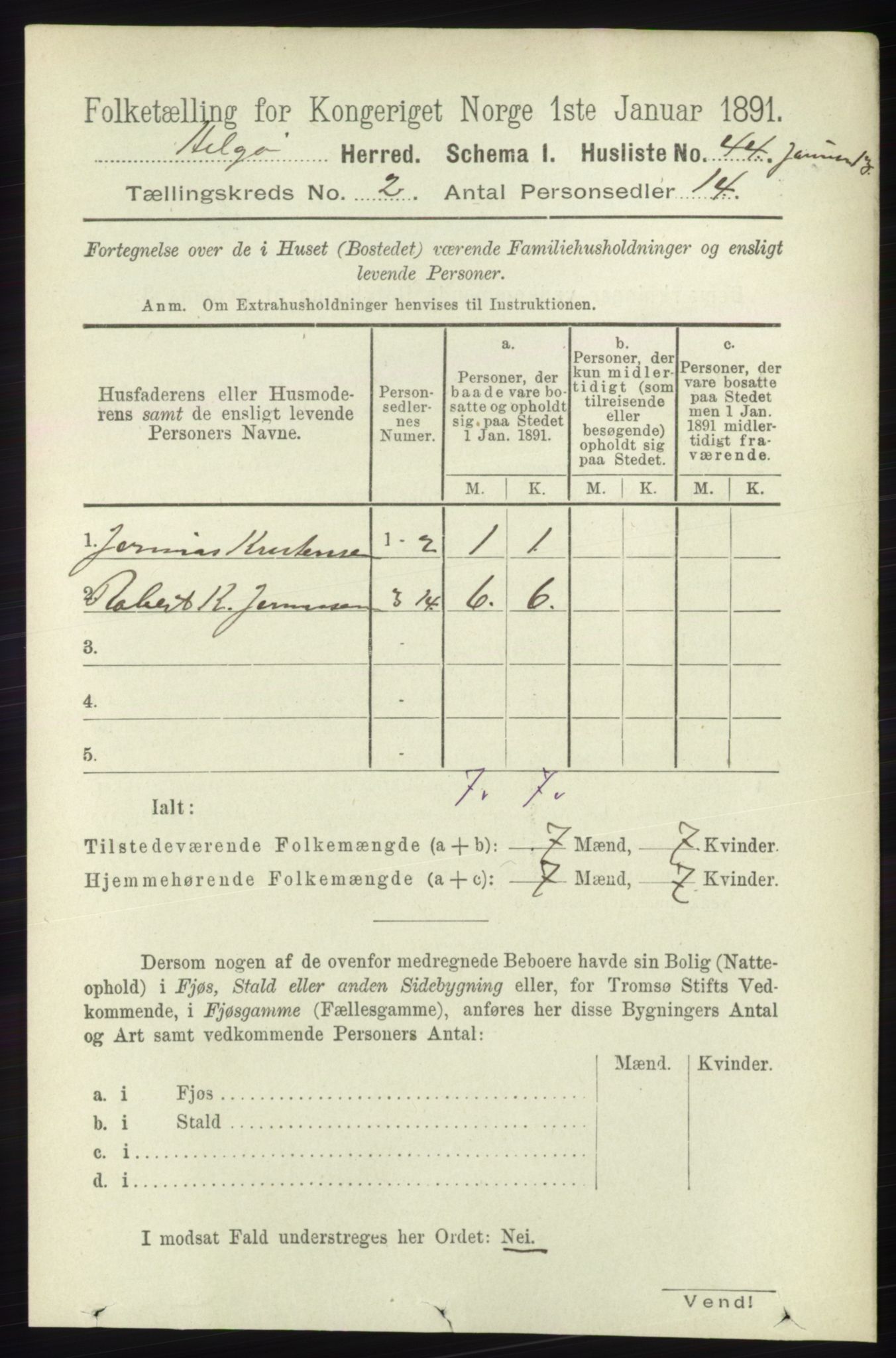 RA, 1891 census for 1935 Helgøy, 1891, p. 326