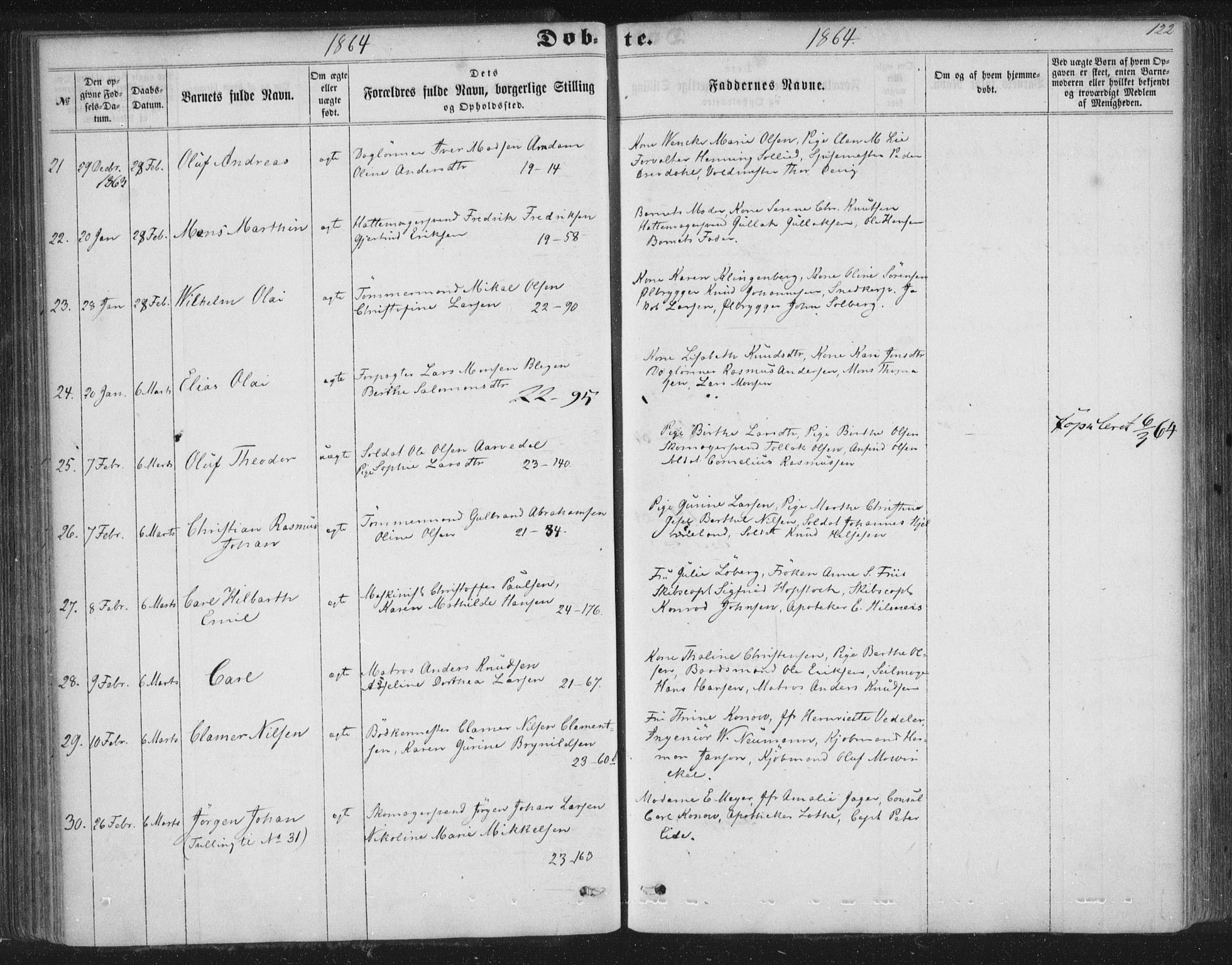 Korskirken sokneprestembete, AV/SAB-A-76101/H/Haa/L0018: Parish register (official) no. B 4, 1857-1866, p. 122