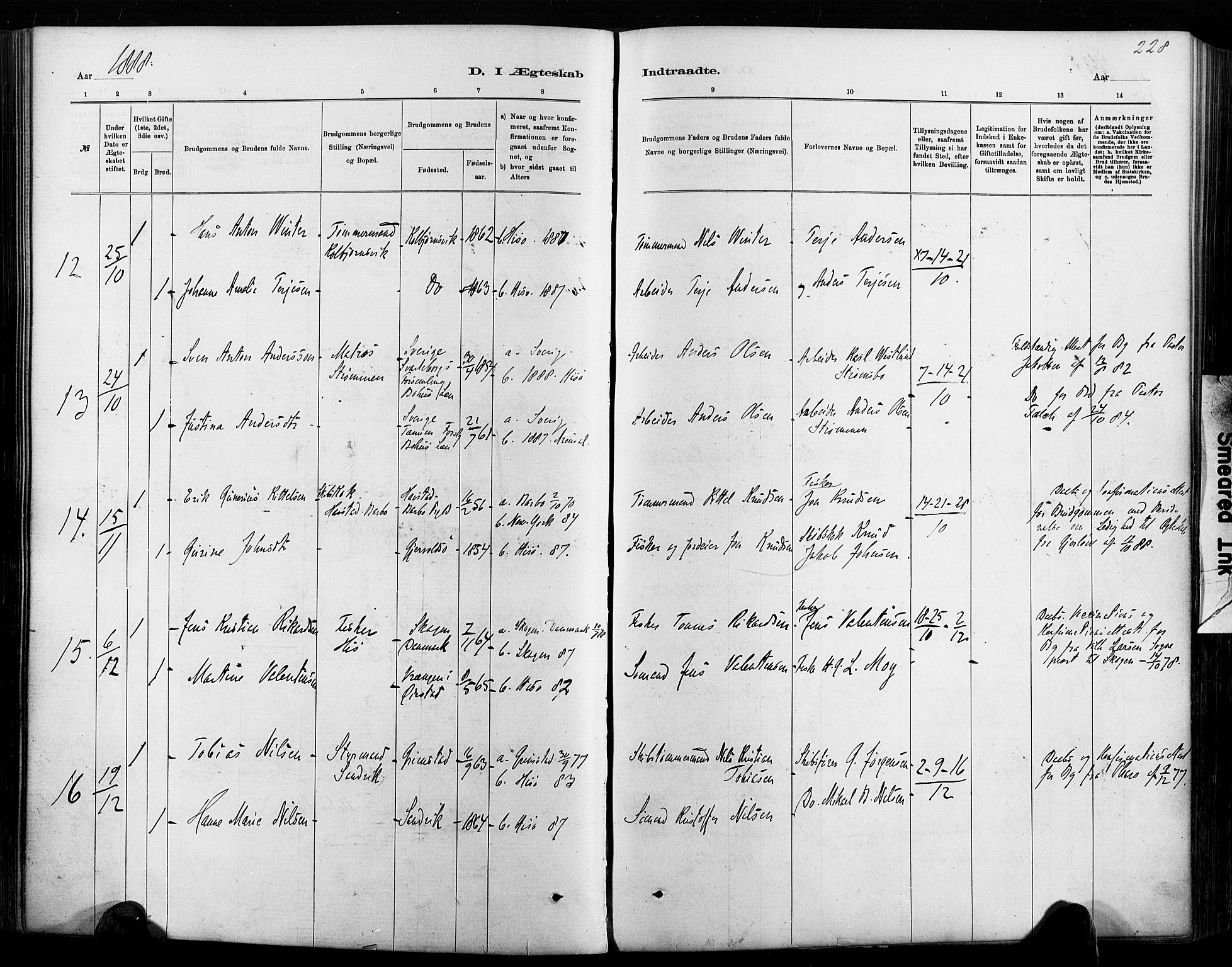 Hisøy sokneprestkontor, AV/SAK-1111-0020/F/Fa/L0003: Parish register (official) no. A 3, 1881-1894, p. 228