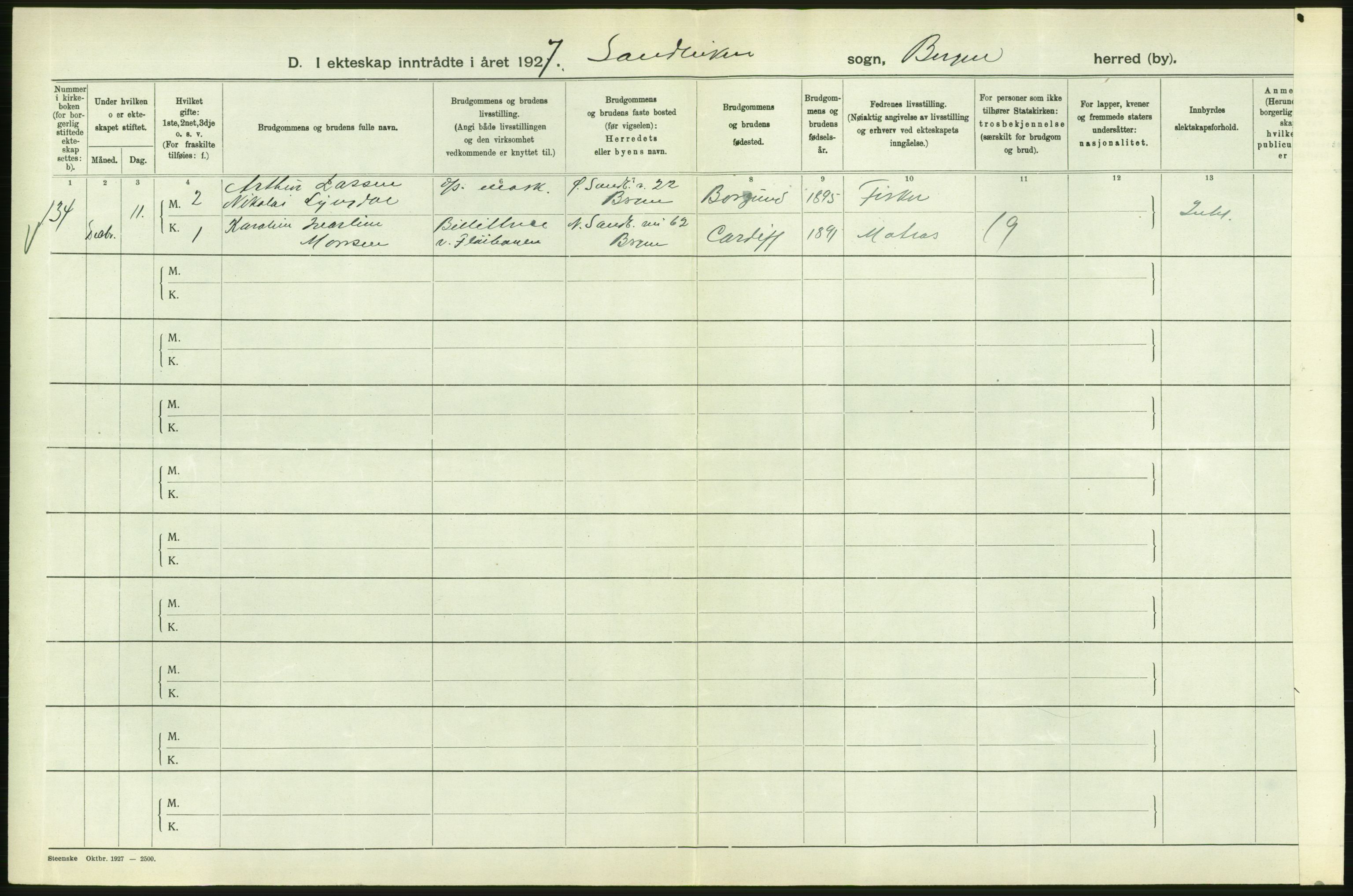 Statistisk sentralbyrå, Sosiodemografiske emner, Befolkning, AV/RA-S-2228/D/Df/Dfc/Dfcg/L0028: Bergen: Gifte, døde., 1927, p. 234