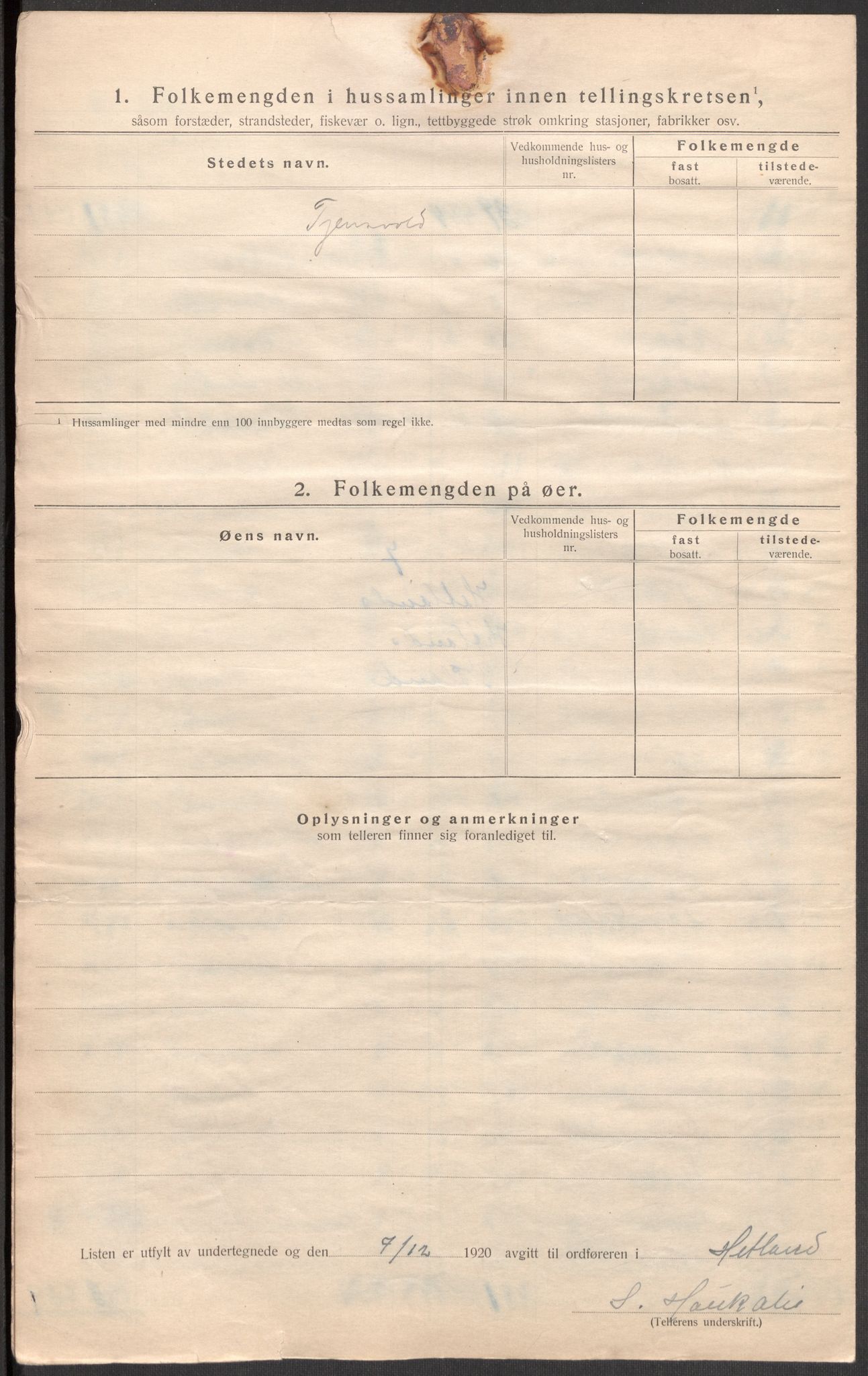 SAST, 1920 census for Hetland, 1920, p. 25