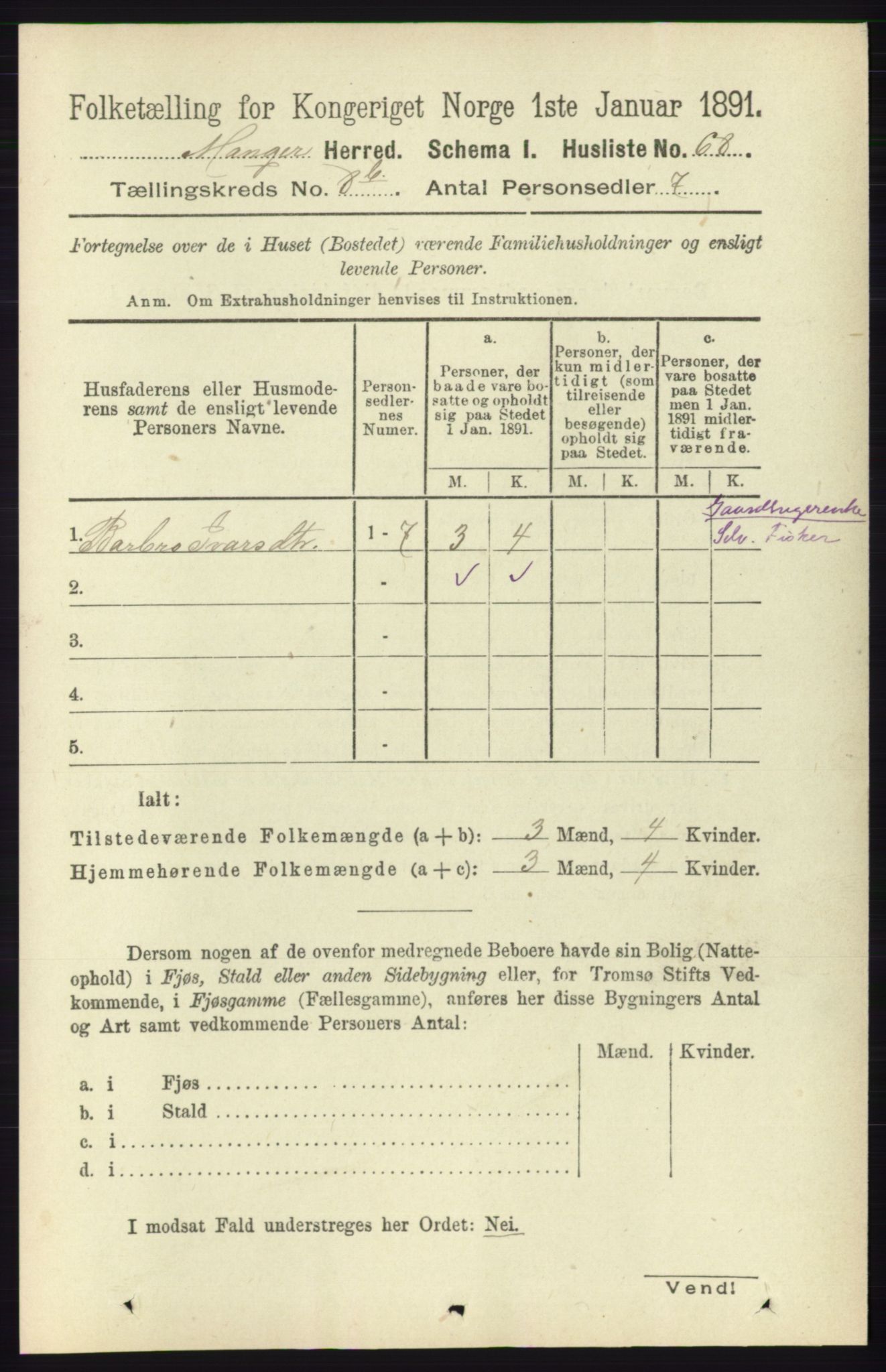 RA, 1891 census for 1261 Manger, 1891, p. 5079