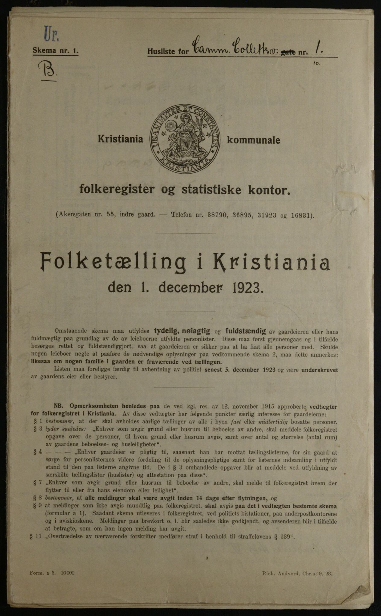 OBA, Municipal Census 1923 for Kristiania, 1923, p. 12766