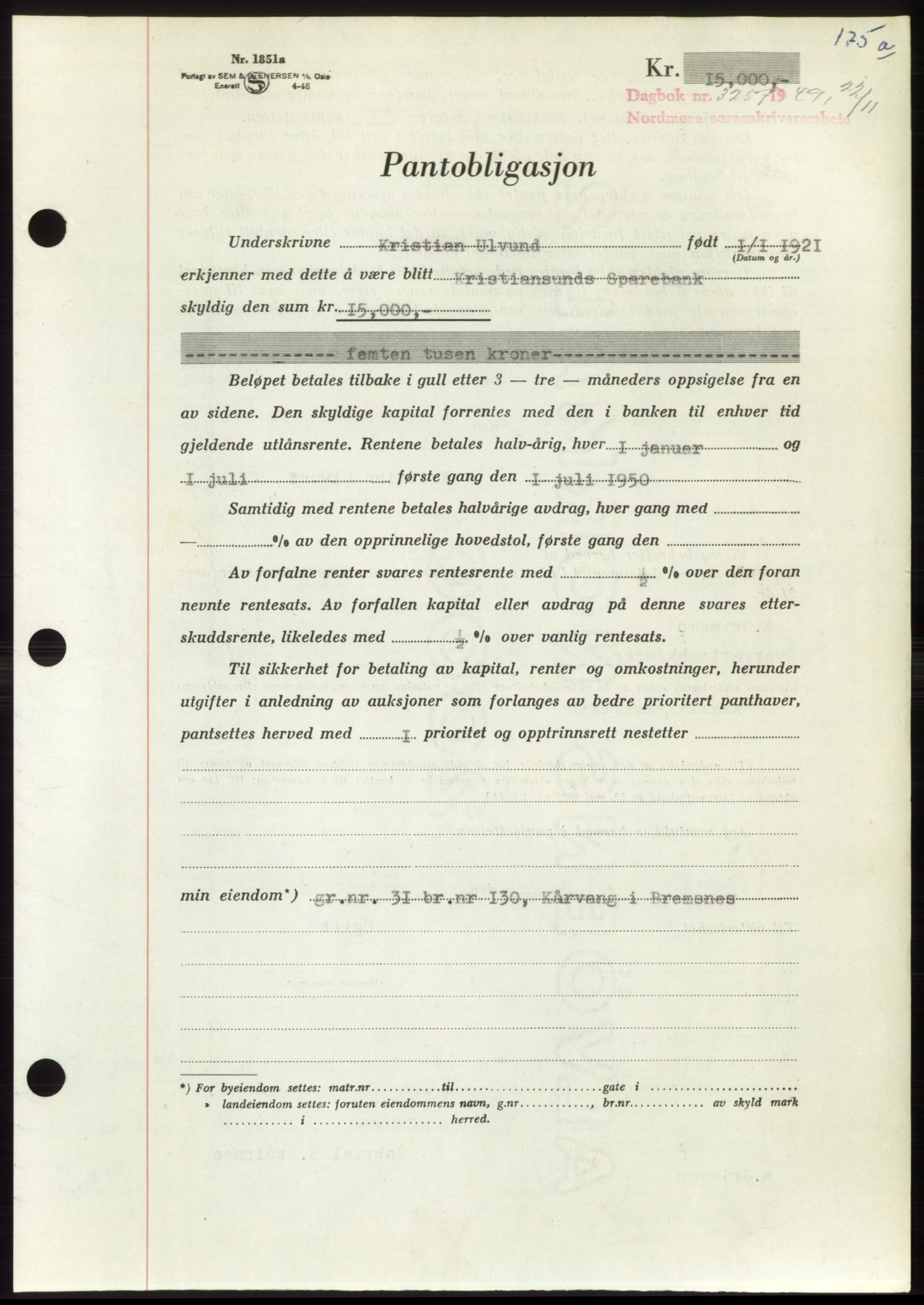 Nordmøre sorenskriveri, AV/SAT-A-4132/1/2/2Ca: Mortgage book no. B103, 1949-1950, Diary no: : 3257/1949