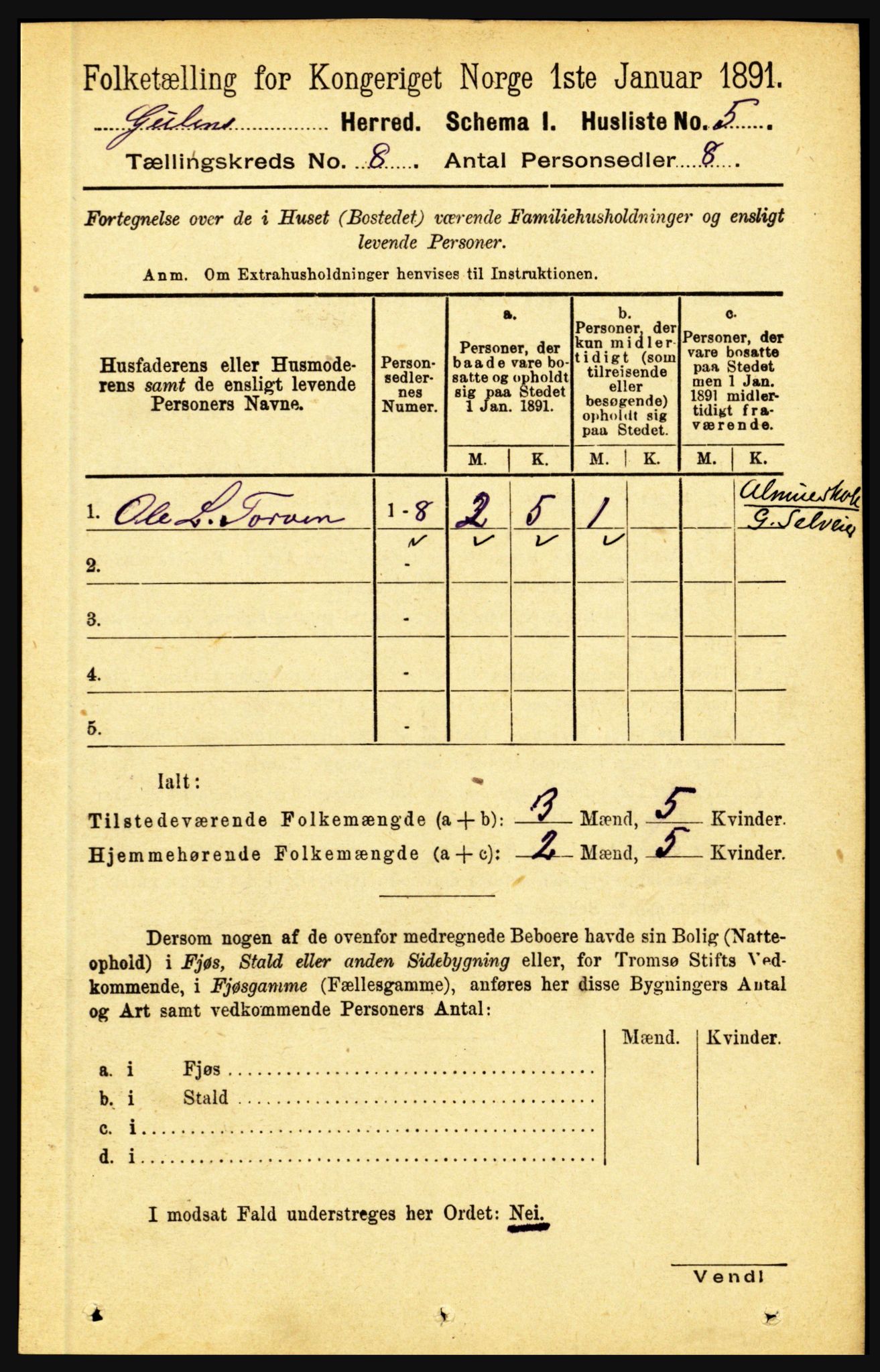 RA, 1891 census for 1411 Gulen, 1891, p. 2411