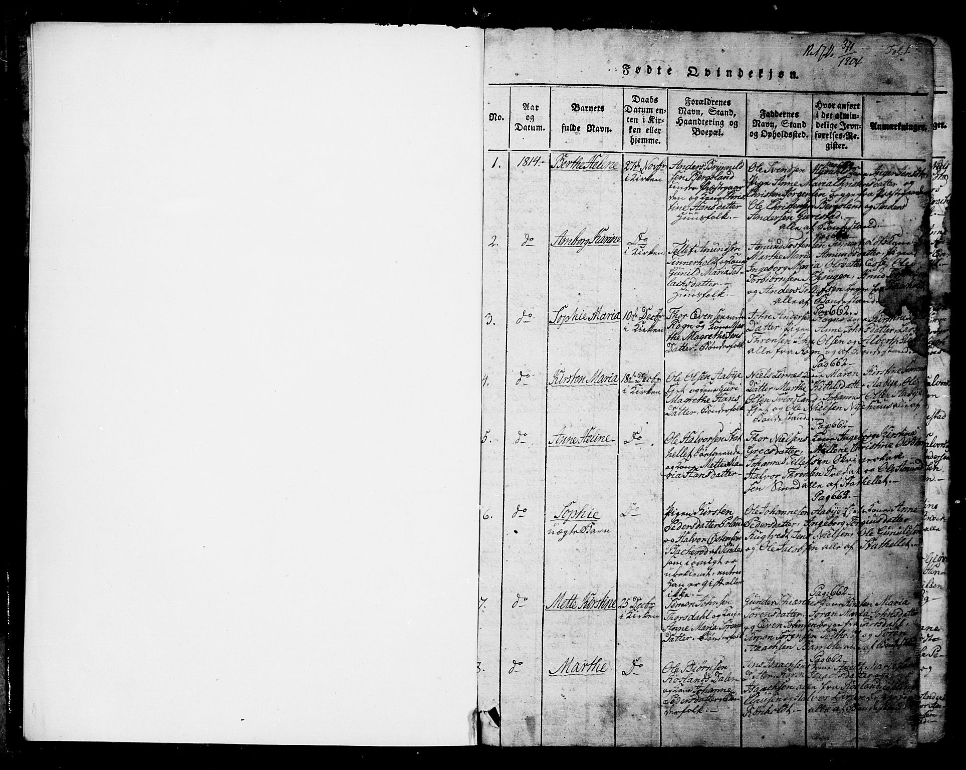 Bamble kirkebøker, AV/SAKO-A-253/G/Ga/L0005: Parish register (copy) no. I 5, 1814-1855, p. 1