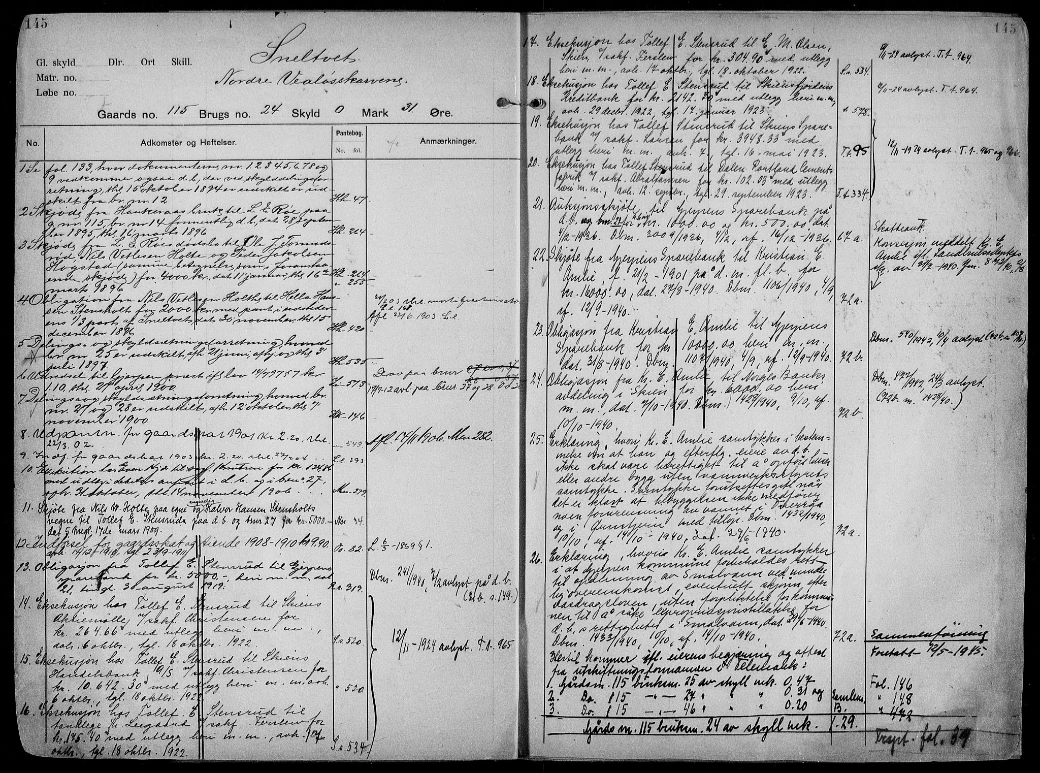 Gjerpen sorenskriveri, AV/SAKO-A-216/G/Gb/Gbd/L0004a: Mortgage register no. IV 4a, p. 145