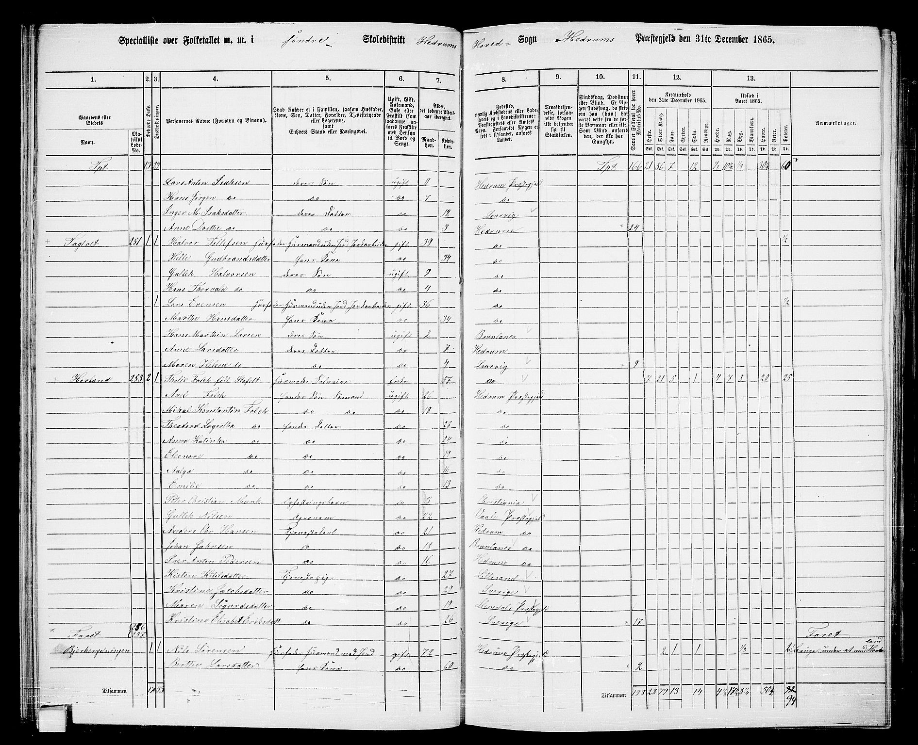 RA, 1865 census for Hedrum, 1865, p. 37