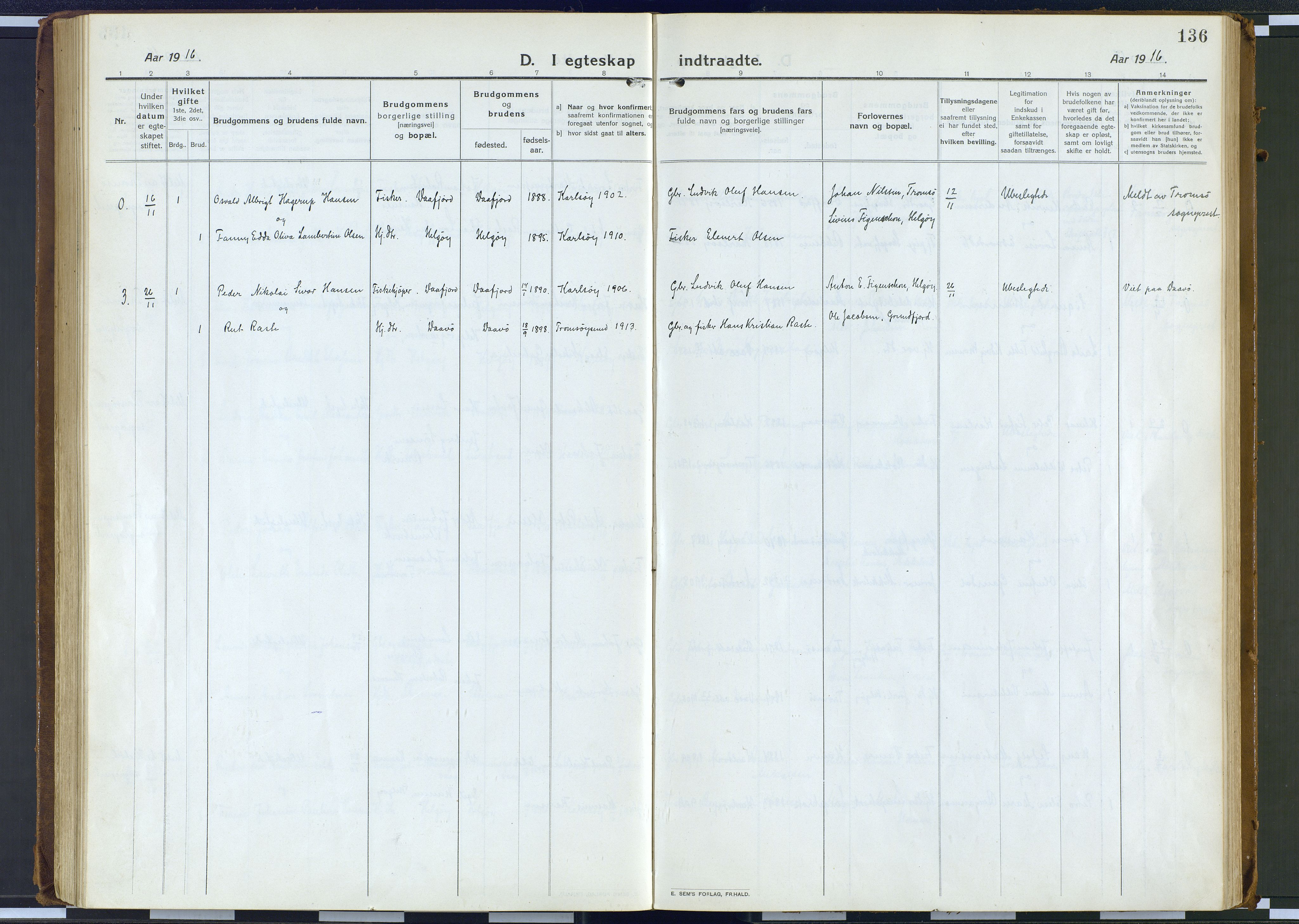 Karlsøy sokneprestembete, AV/SATØ-S-1299/H/Ha/Haa/L0016kirke: Parish register (official) no. 16, 1916-1934, p. 136