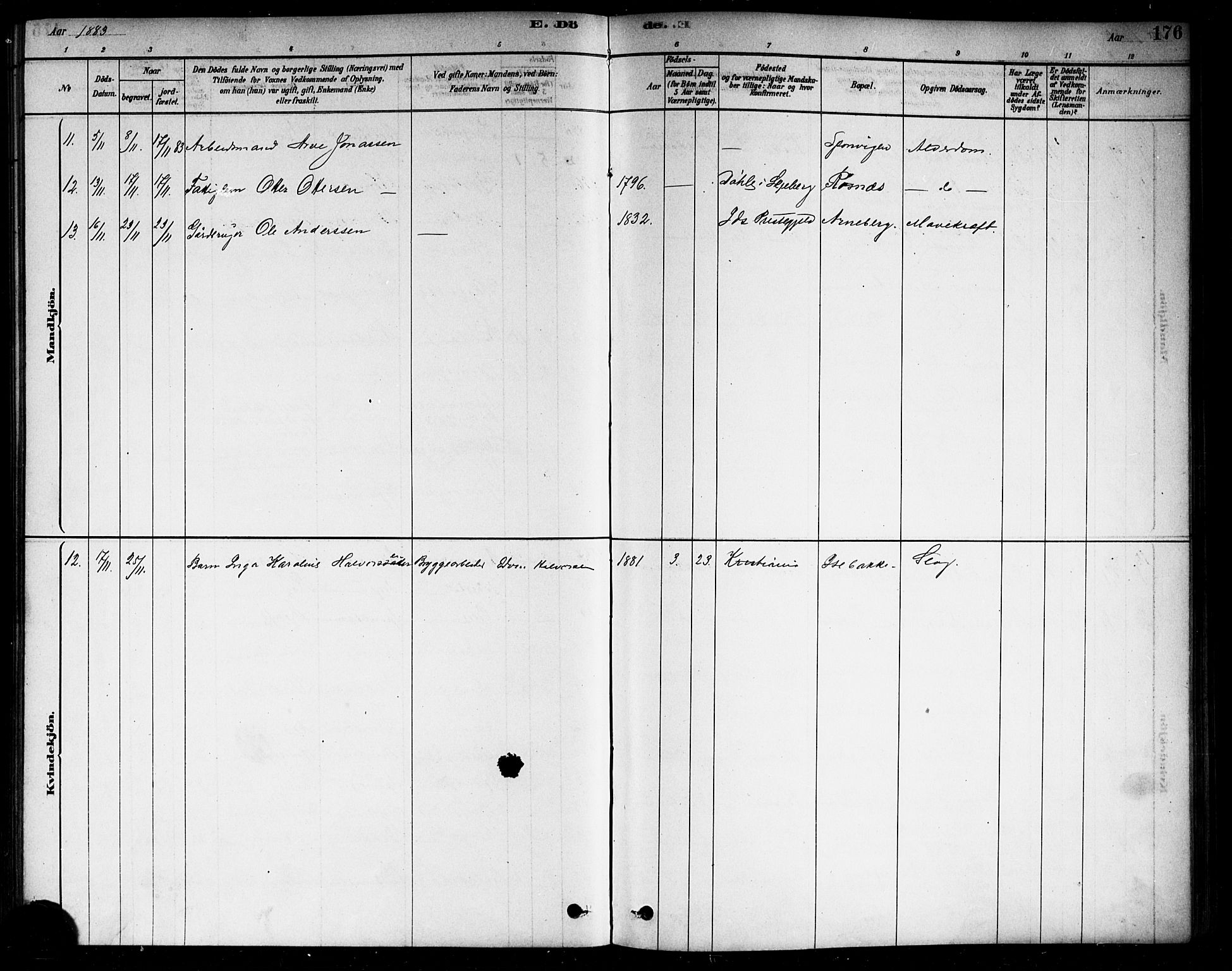 Berg prestekontor Kirkebøker, AV/SAO-A-10902/F/Fa/L0006: Parish register (official) no. I 6, 1878-1887, p. 176