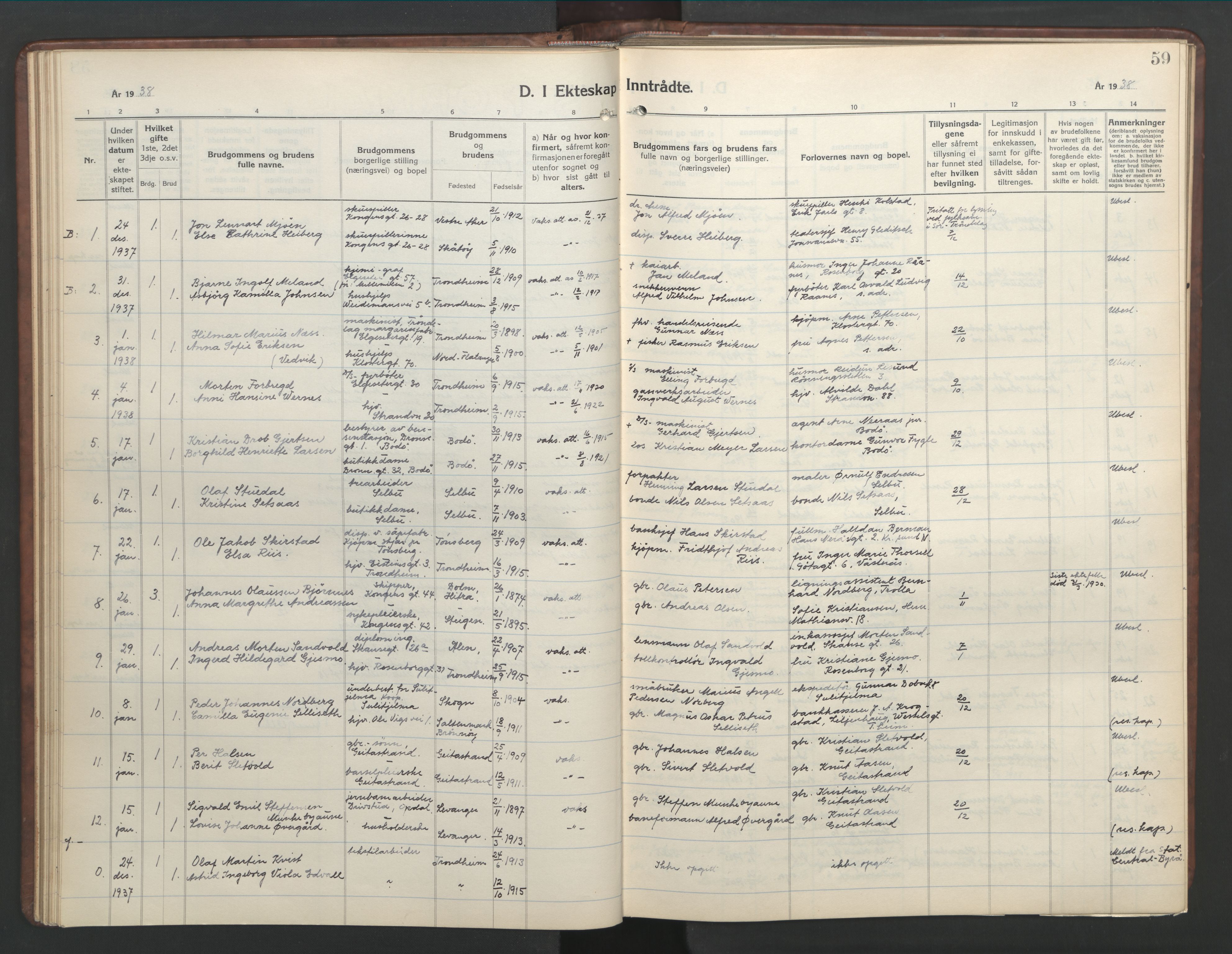 Ministerialprotokoller, klokkerbøker og fødselsregistre - Sør-Trøndelag, SAT/A-1456/601/L0101: Parish register (copy) no. 601C19, 1935-1946, p. 59