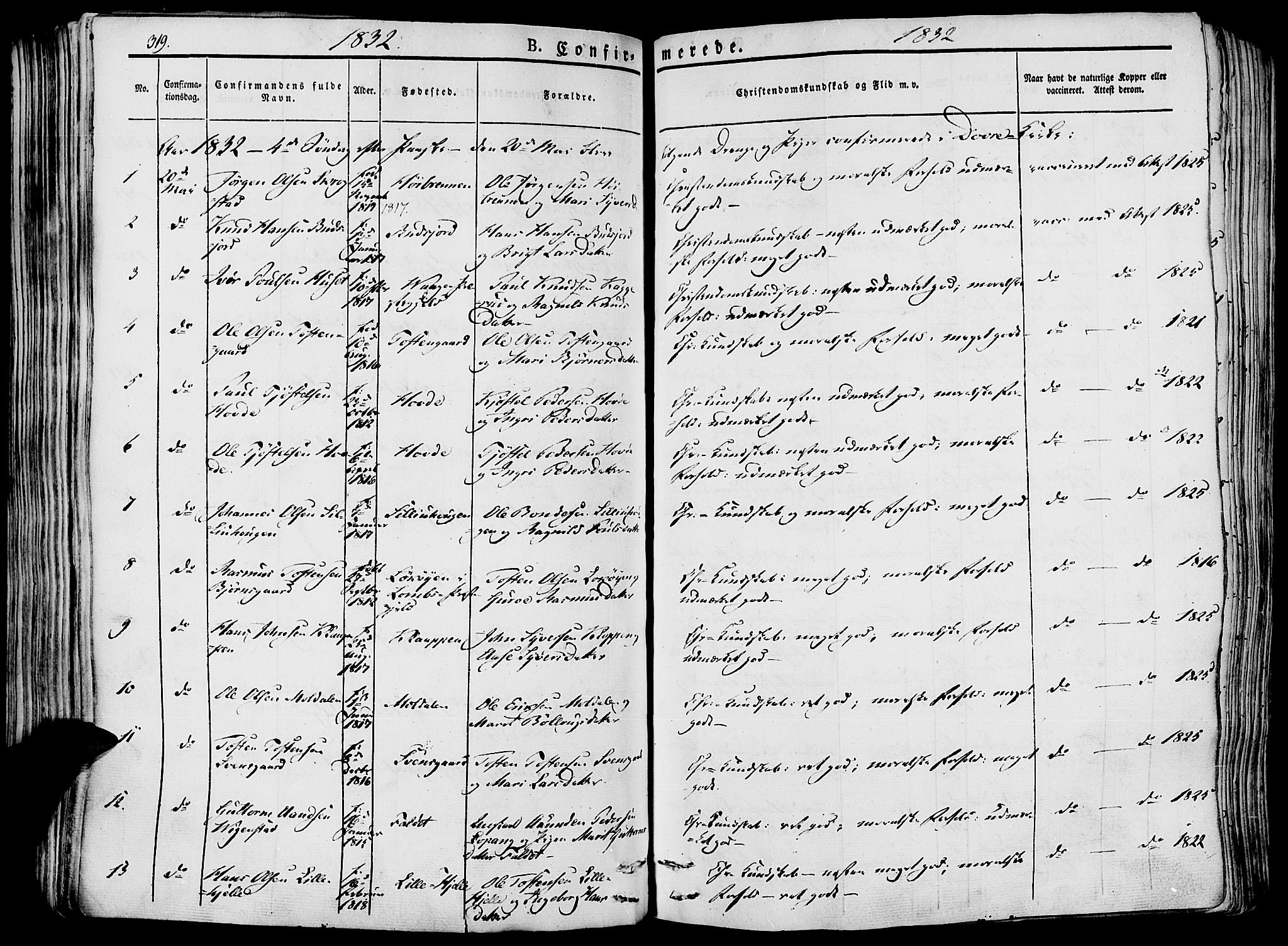 Lesja prestekontor, SAH/PREST-068/H/Ha/Haa/L0005: Parish register (official) no. 5, 1830-1842, p. 319