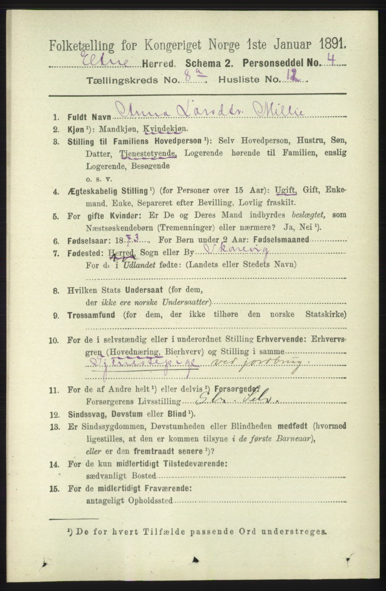 RA, 1891 census for 1211 Etne, 1891, p. 1588