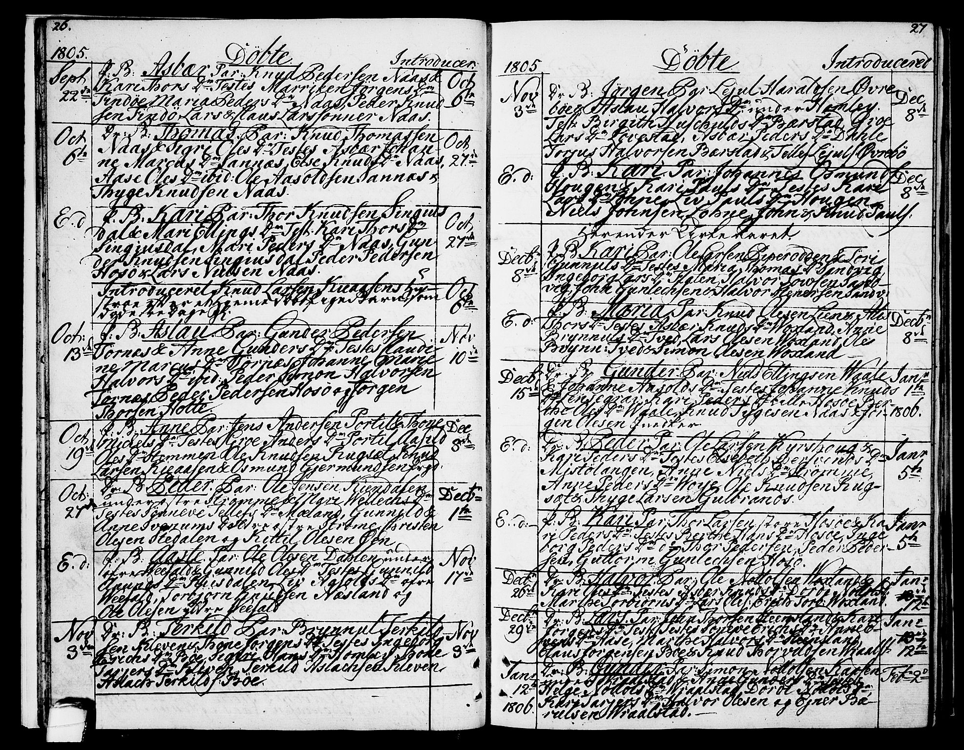 Drangedal kirkebøker, SAKO/A-258/F/Fa/L0004: Parish register (official) no. 4, 1802-1814, p. 26-27