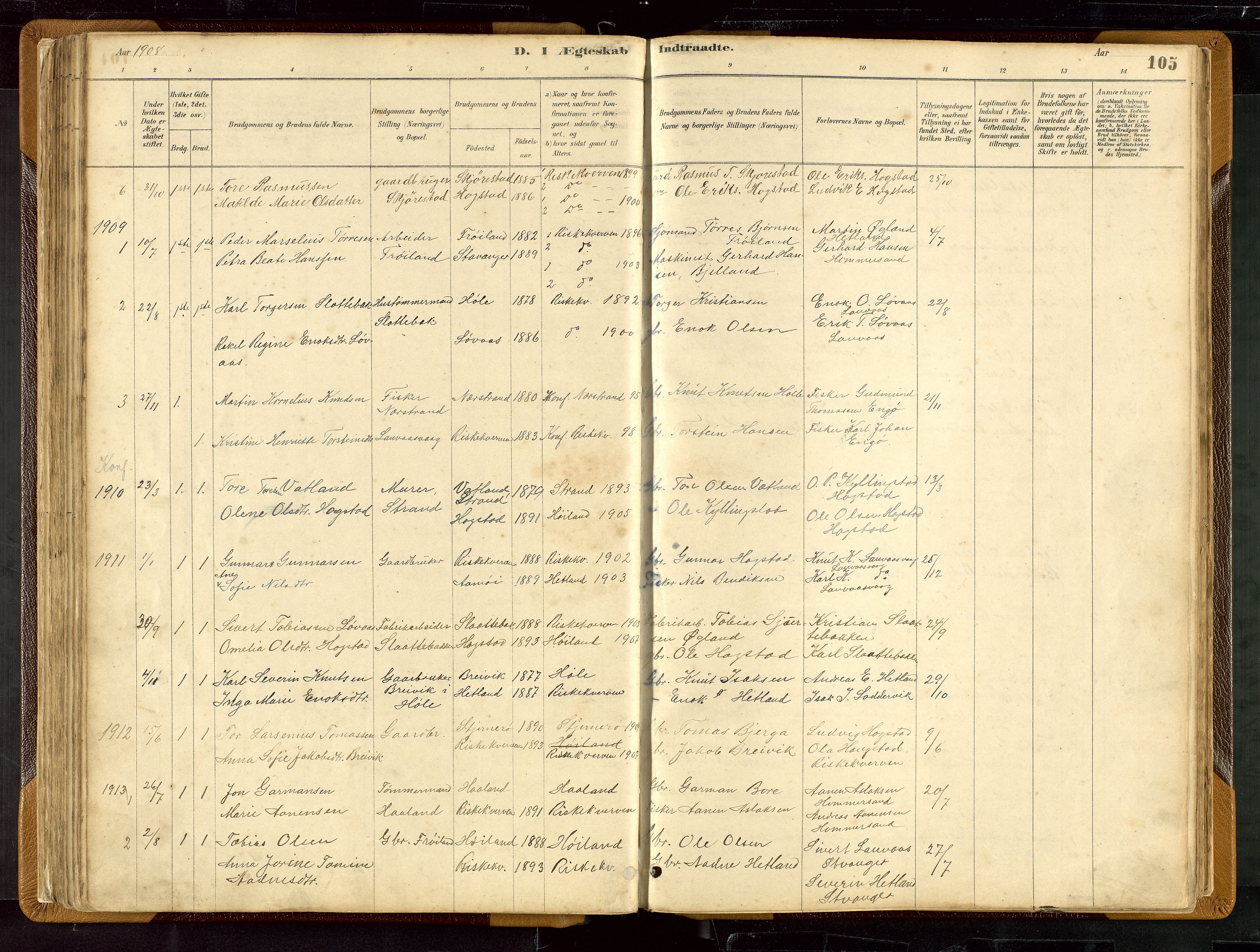 Hetland sokneprestkontor, SAST/A-101826/30/30BB/L0007: Parish register (copy) no. B 7, 1878-1910, p. 105