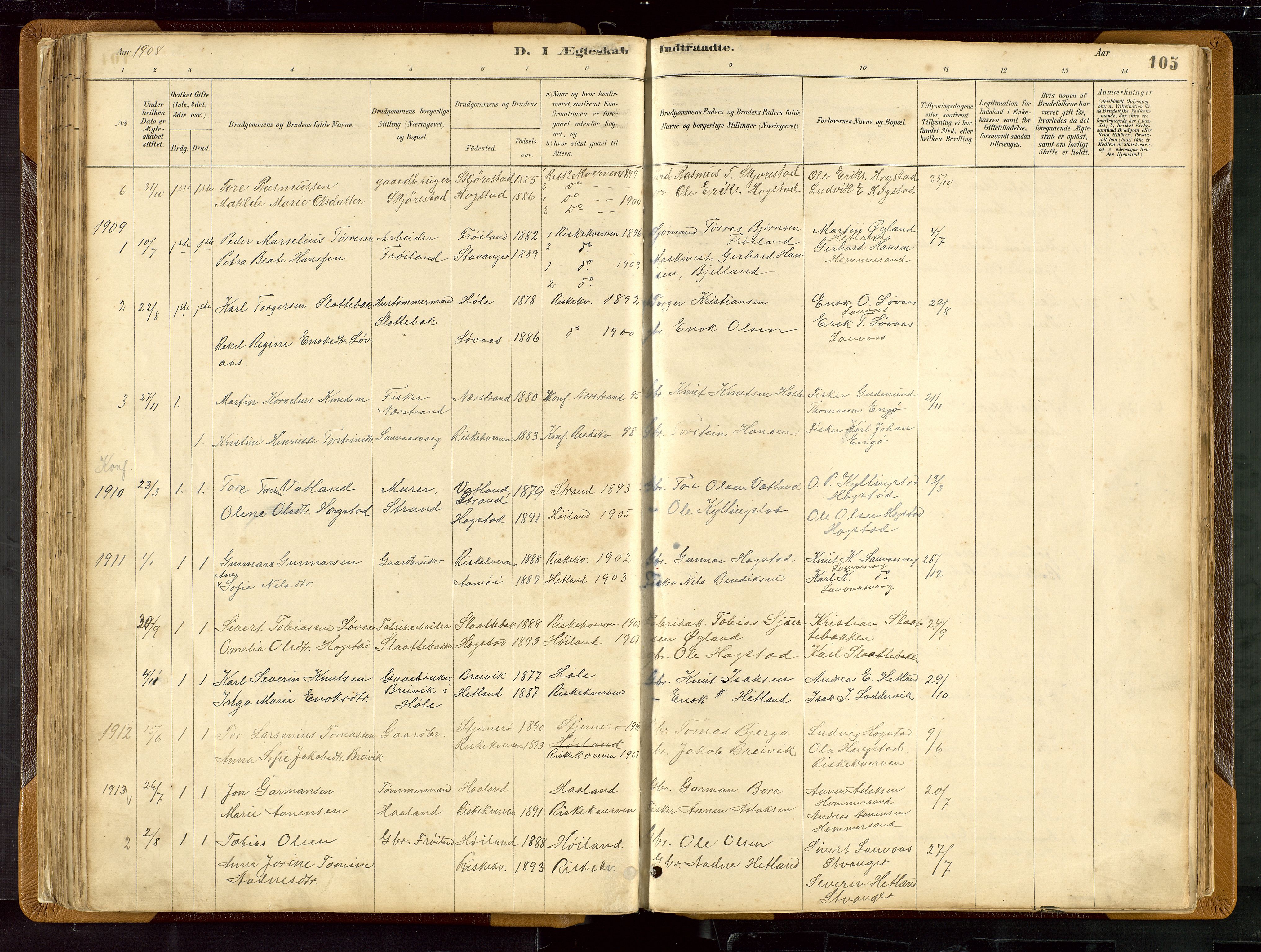 Hetland sokneprestkontor, AV/SAST-A-101826/30/30BB/L0007: Parish register (copy) no. B 7, 1878-1910, p. 105