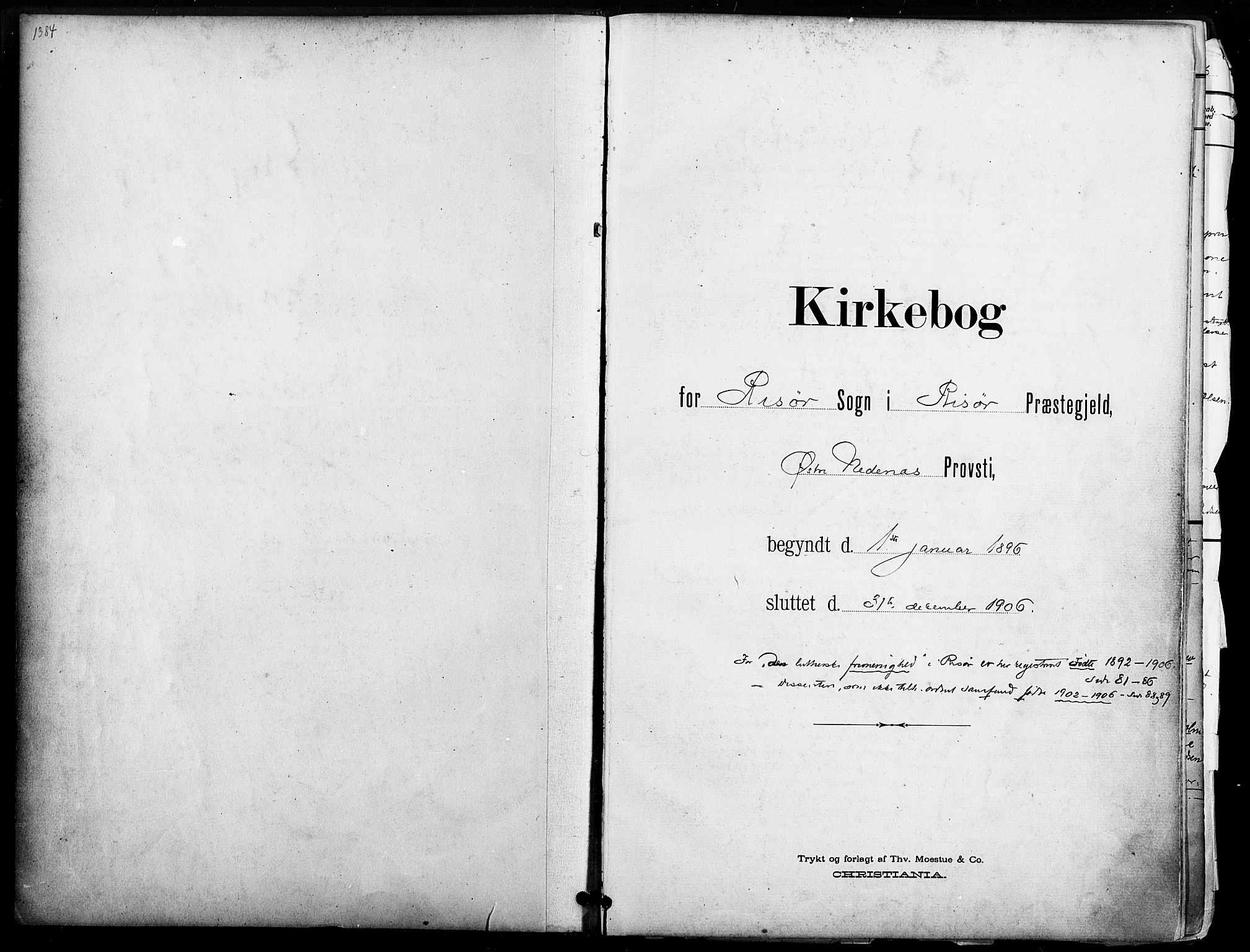 Risør sokneprestkontor, AV/SAK-1111-0035/F/Fa/L0010: Parish register (official) no. A 10, 1896-1906