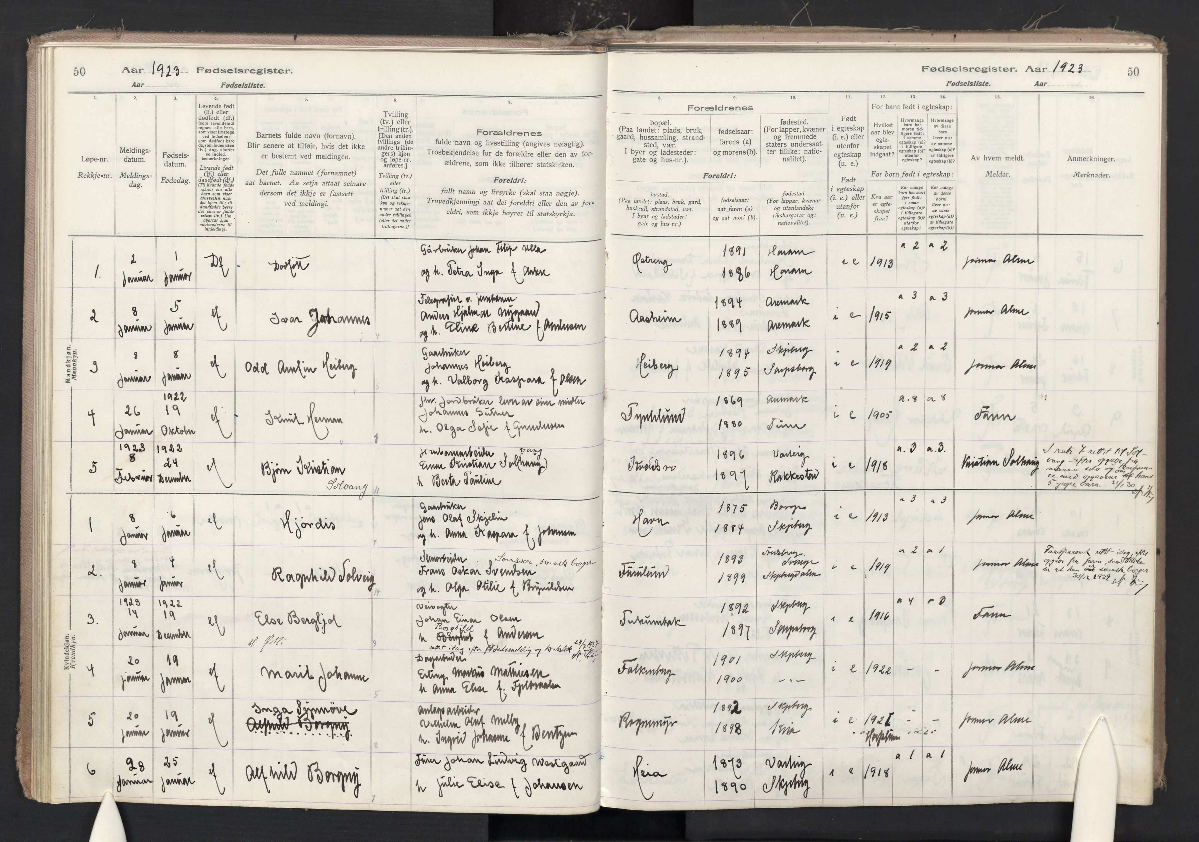 Skjeberg prestekontor Kirkebøker, SAO/A-10923/J/Ja/L0001: Birth register no. I 1, 1916-1945, p. 50