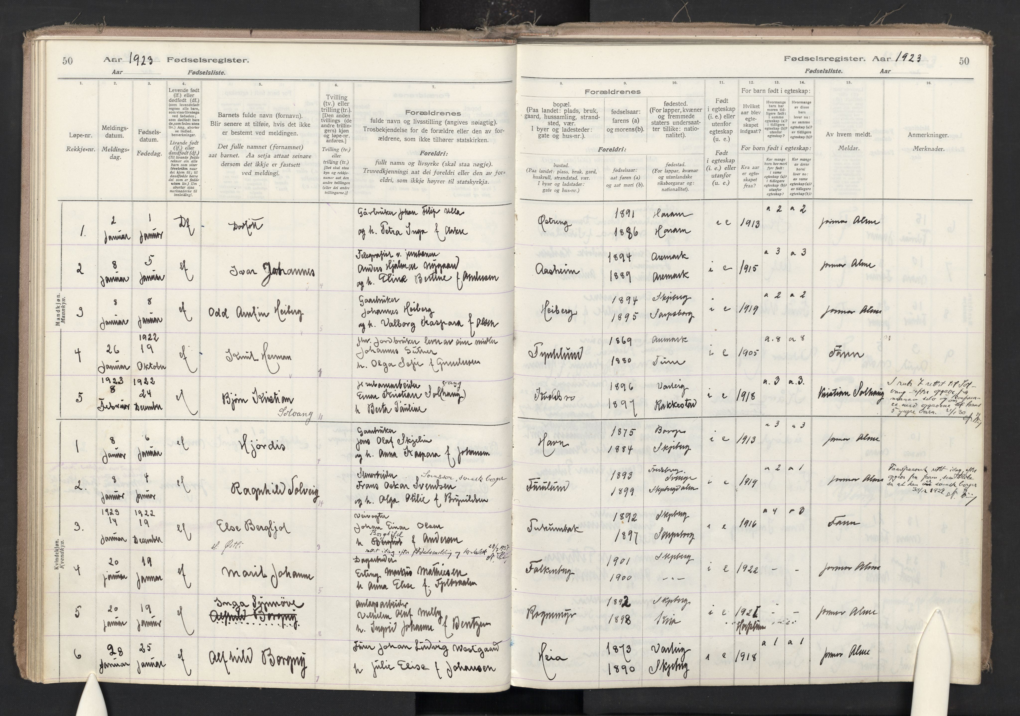 Skjeberg prestekontor Kirkebøker, AV/SAO-A-10923/J/Ja/L0001: Birth register no. I 1, 1916-1945, p. 50