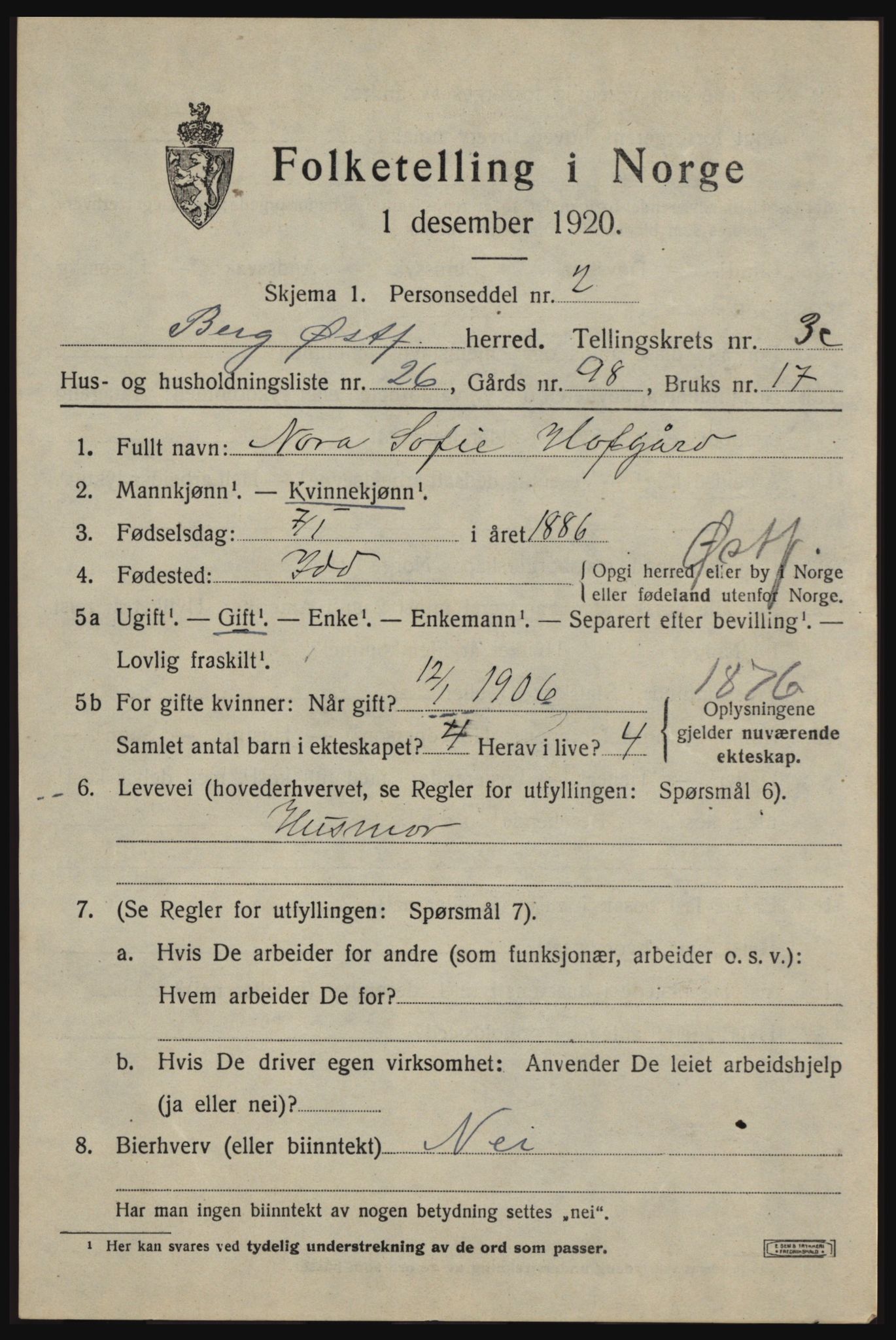 SAO, 1920 census for Berg, 1920, p. 7421