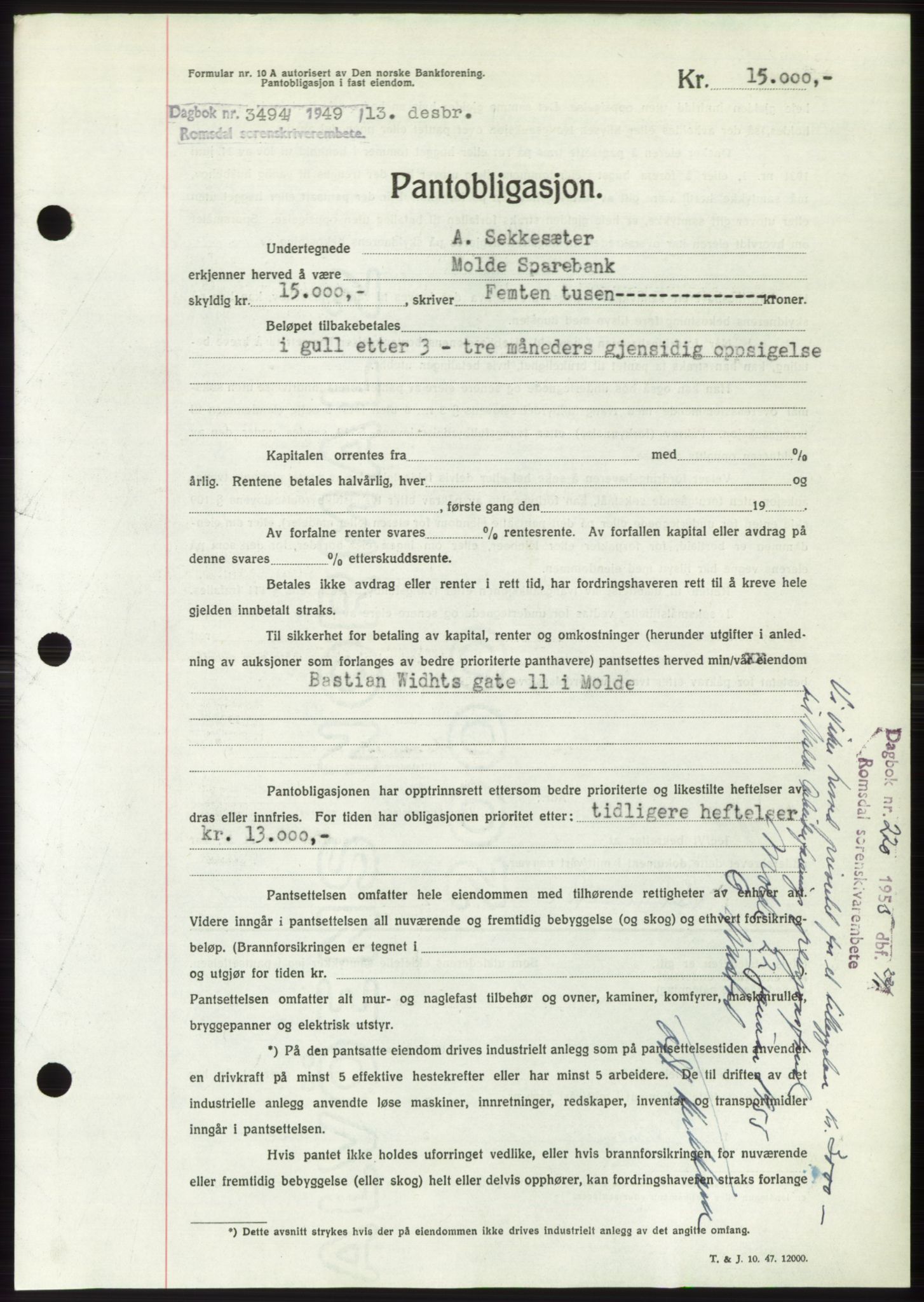 Romsdal sorenskriveri, AV/SAT-A-4149/1/2/2C: Mortgage book no. B5, 1949-1950, Diary no: : 3394/1949