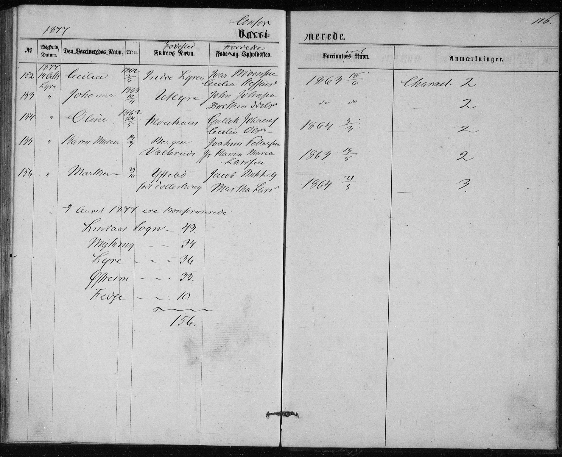 Lindås Sokneprestembete, AV/SAB-A-76701/H/Haa/Haaa/L0017: Parish register (official) no. A 17, 1874-1877, p. 116