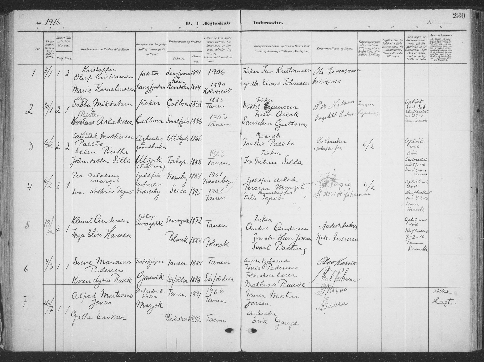 Tana sokneprestkontor, SATØ/S-1334/H/Ha/L0007kirke: Parish register (official) no. 7, 1904-1918, p. 230