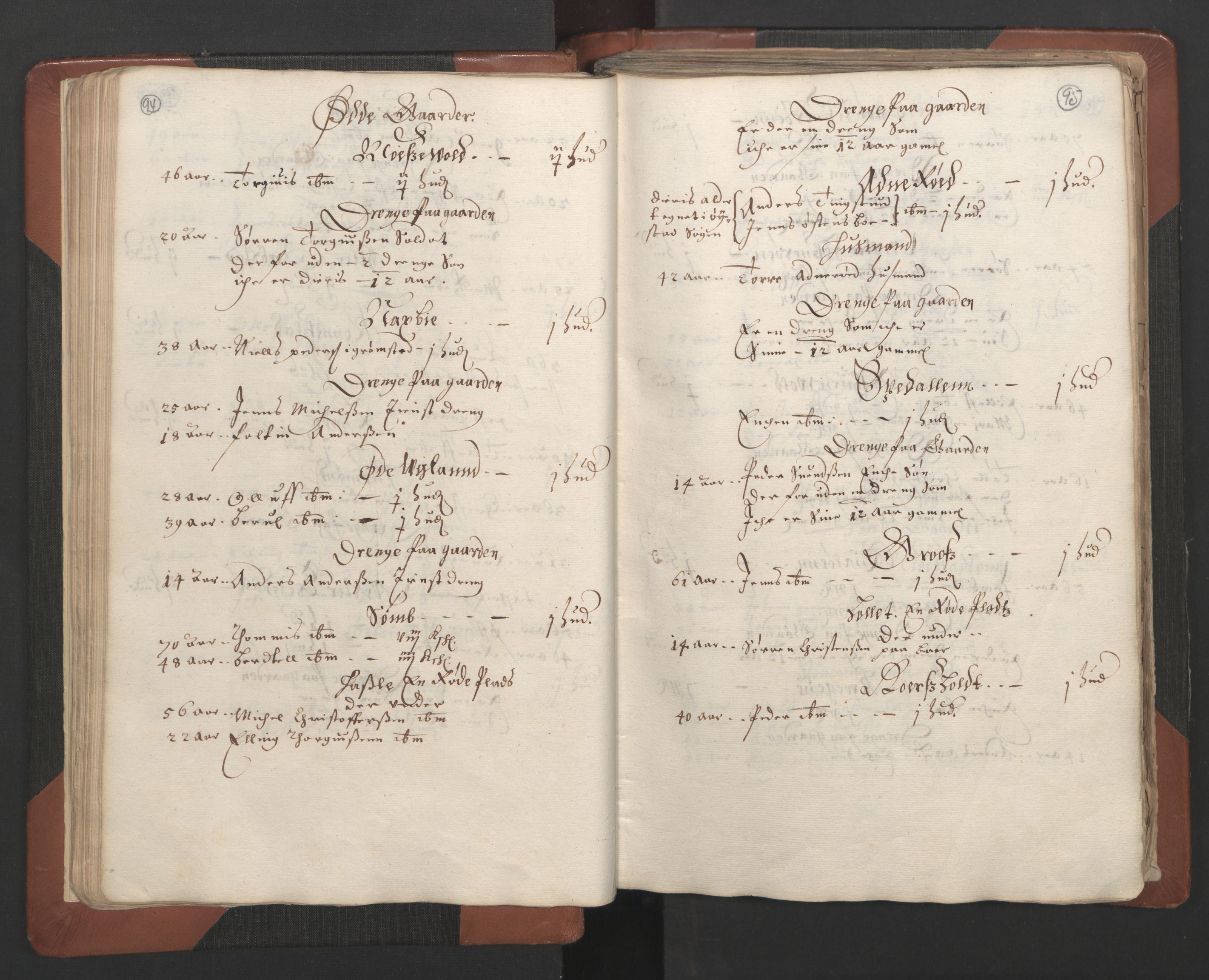 RA, Bailiff's Census 1664-1666, no. 7: Nedenes fogderi, 1664-1666, p. 94-95