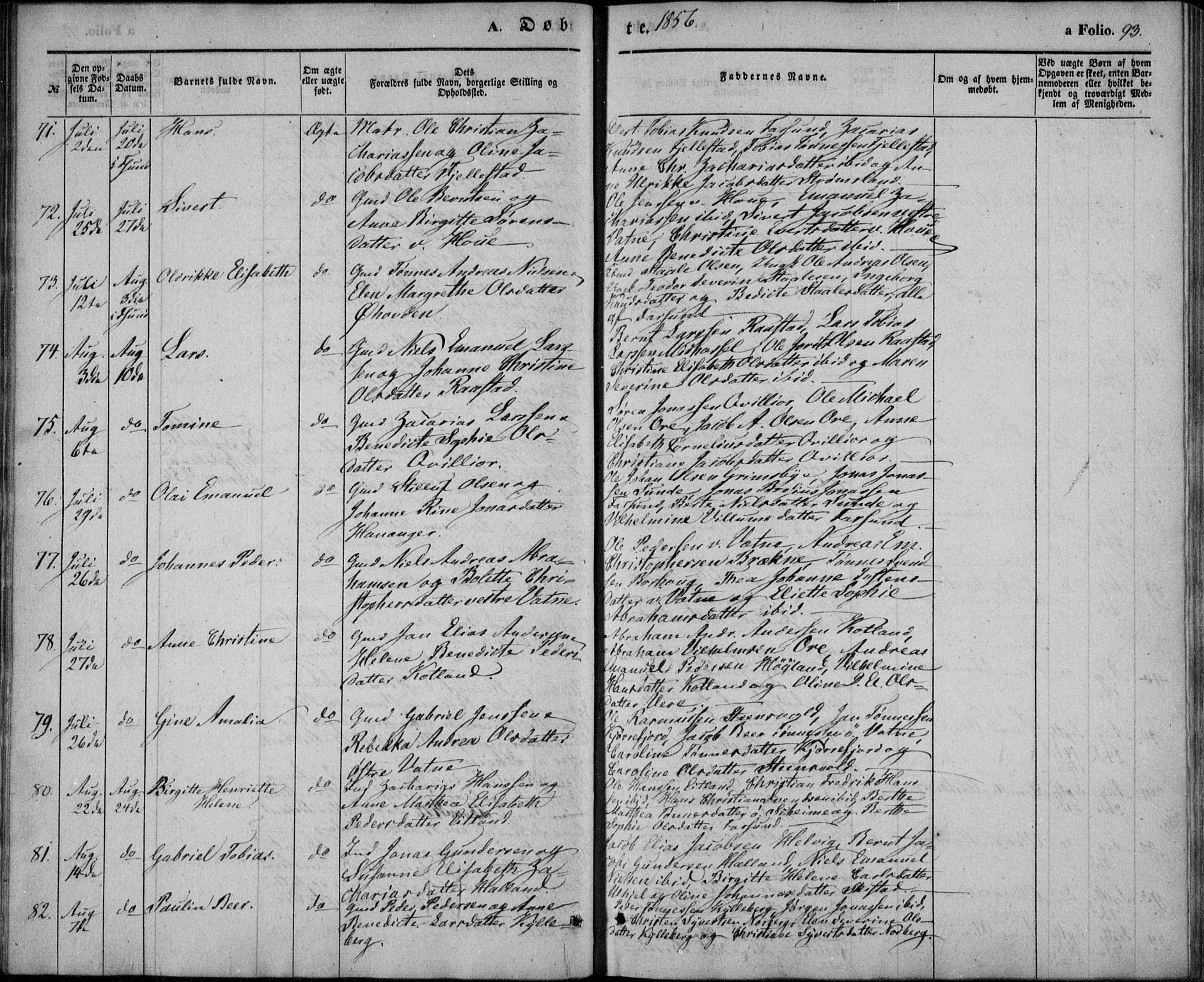 Lista sokneprestkontor, AV/SAK-1111-0027/F/Fb/L0002: Parish register (copy) no. B 2, 1847-1862, p. 93