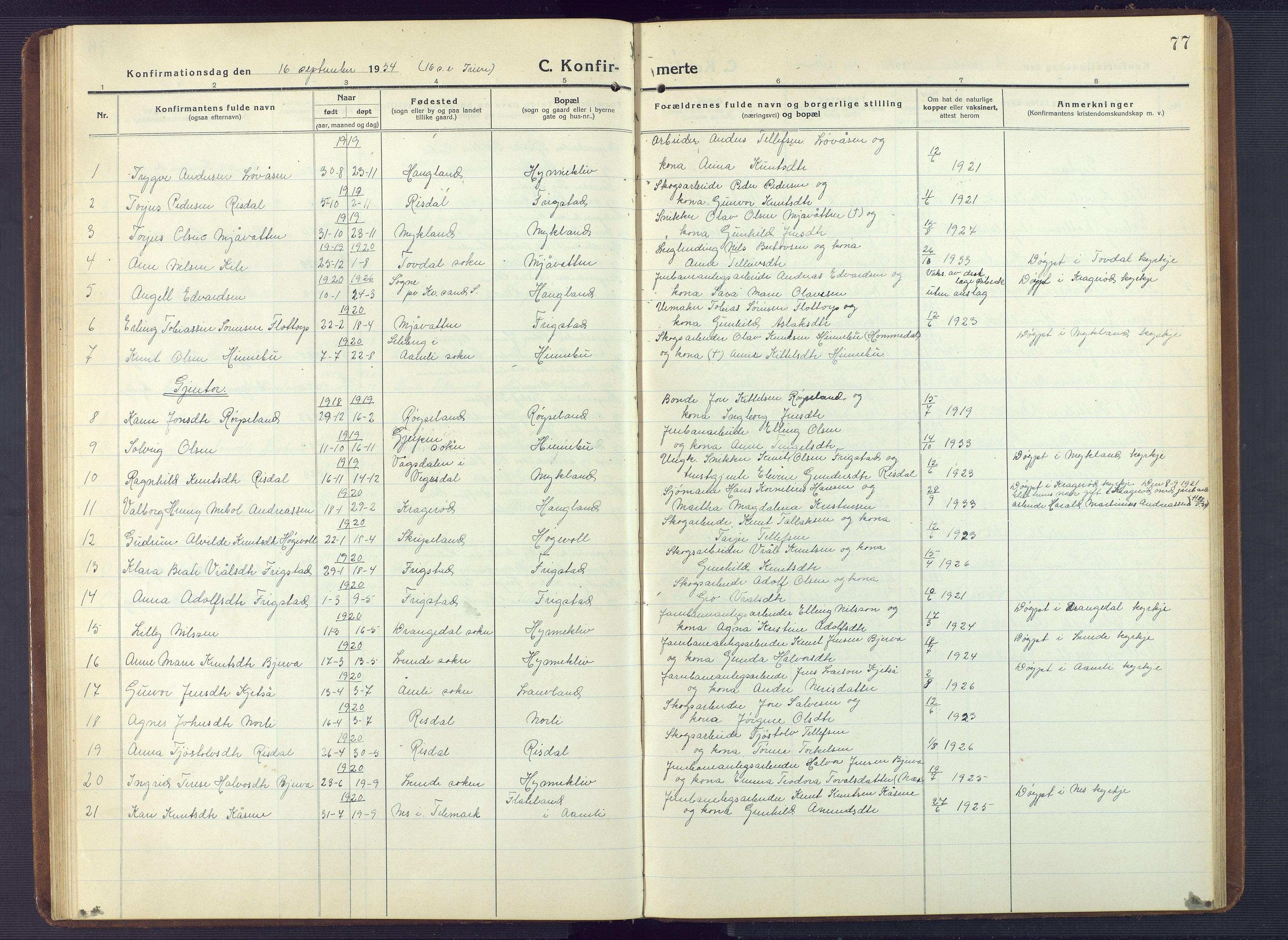 Herefoss sokneprestkontor, AV/SAK-1111-0019/F/Fb/Fbc/L0004: Parish register (copy) no. B 4, 1914-1946, p. 77