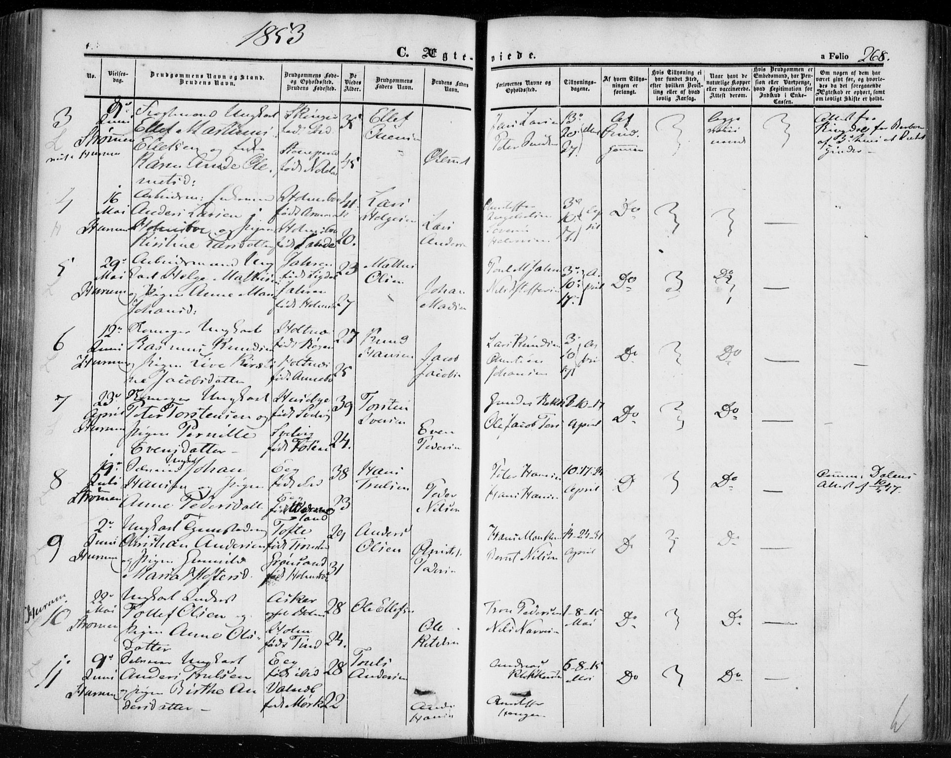 Hurum kirkebøker, AV/SAKO-A-229/F/Fa/L0011: Parish register (official) no. 11, 1847-1860, p. 268