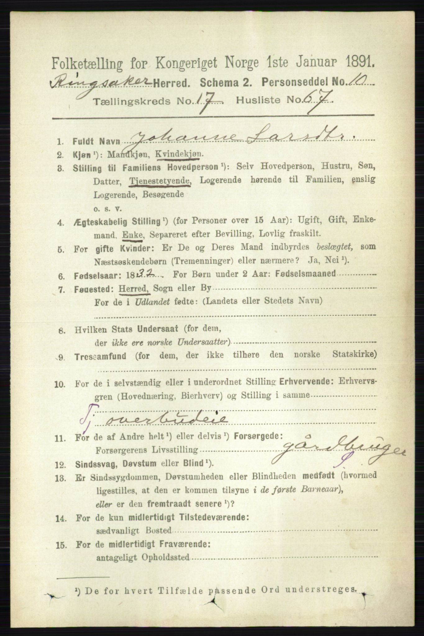 RA, 1891 census for 0412 Ringsaker, 1891, p. 10193