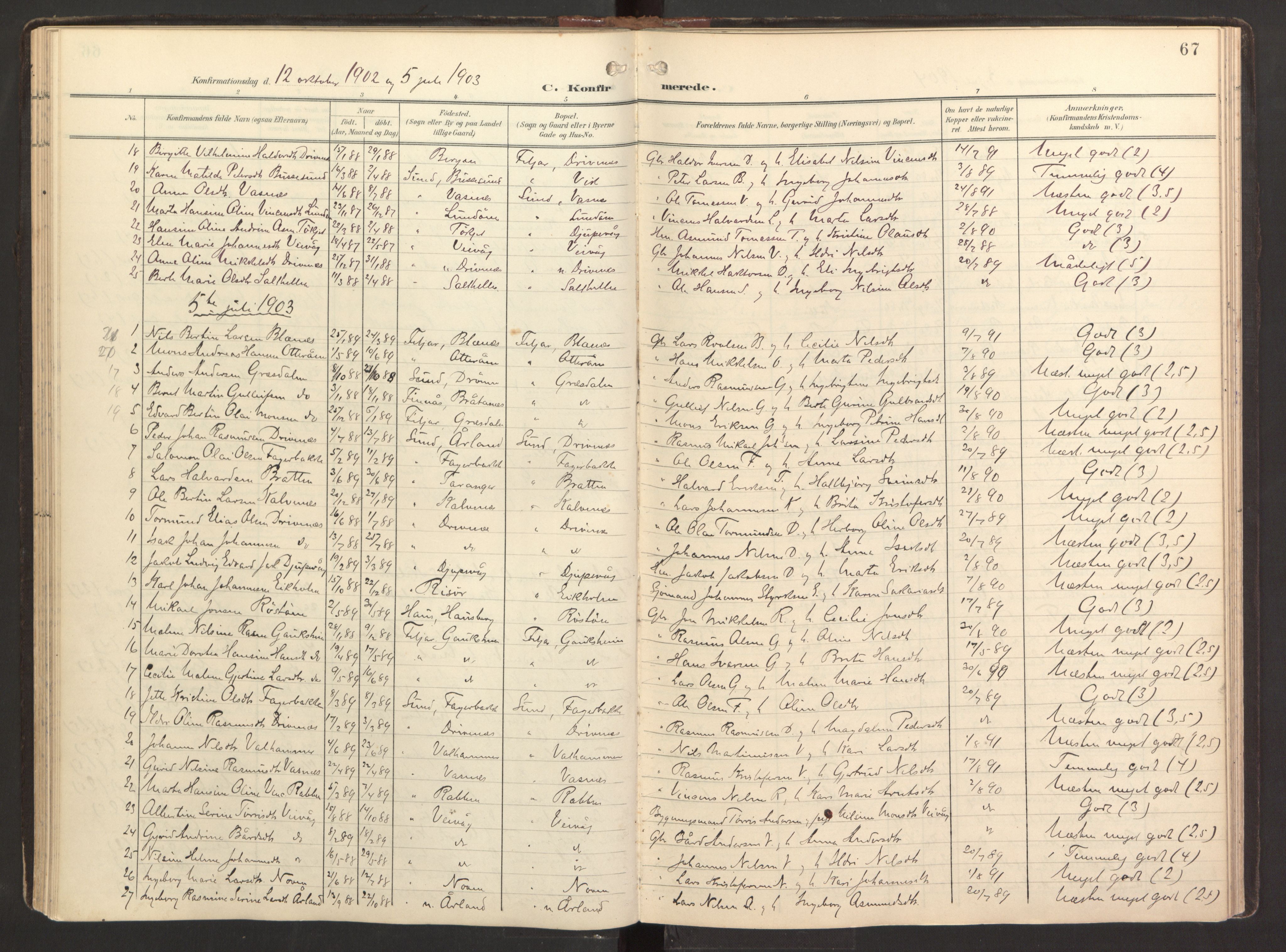 Fitjar sokneprestembete, SAB/A-99926: Parish register (official) no. B 1, 1900-1926, p. 67