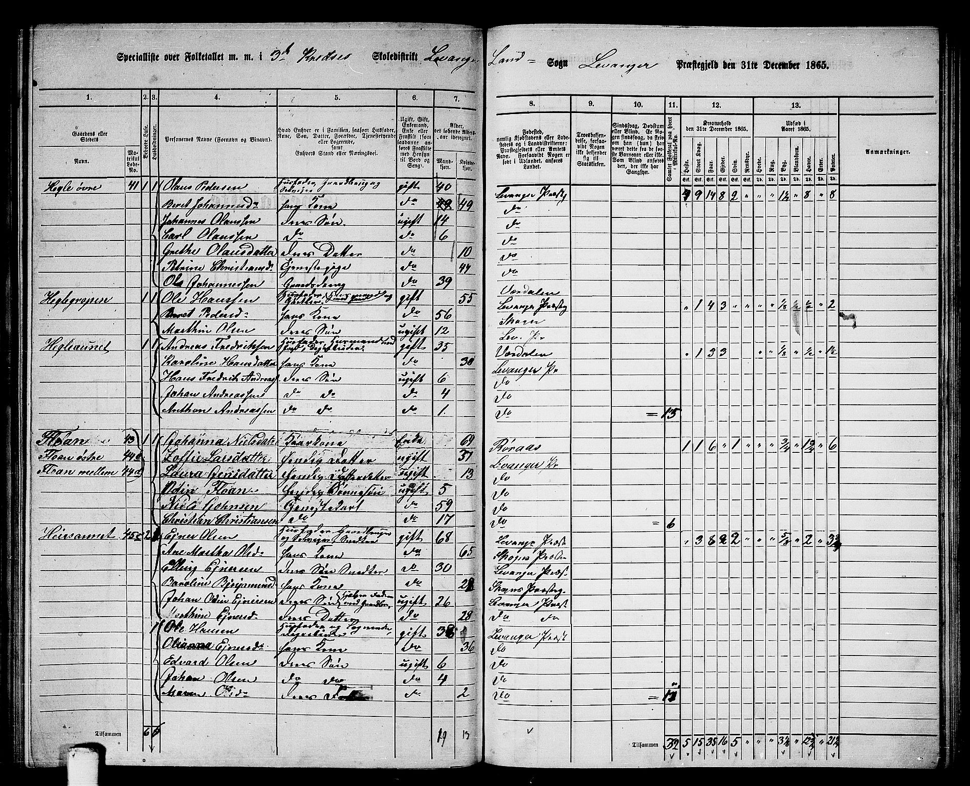 RA, 1865 census for Levanger/Levanger, 1865, p. 58