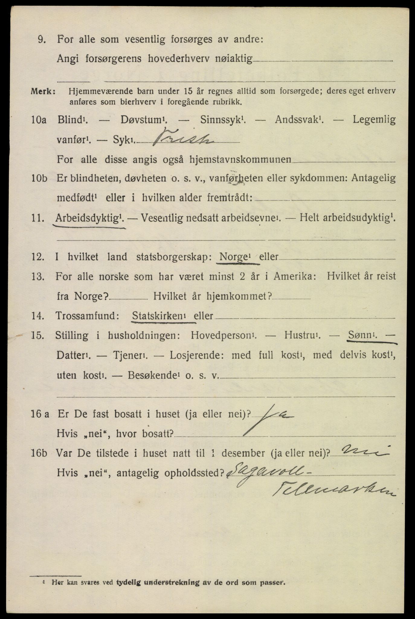 SAK, 1920 census for Birkenes, 1920, p. 3030