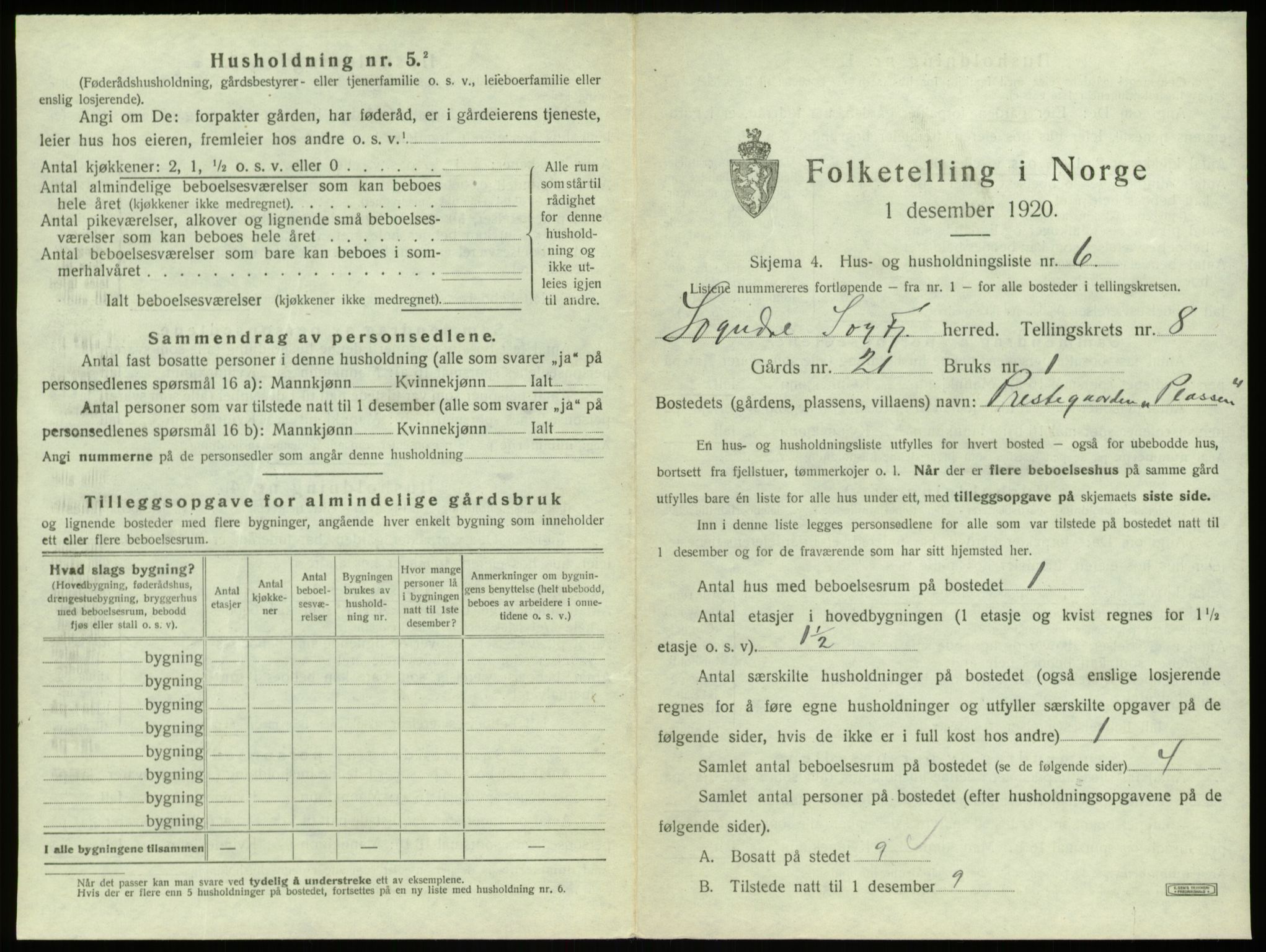 SAB, 1920 census for Sogndal, 1920, p. 458