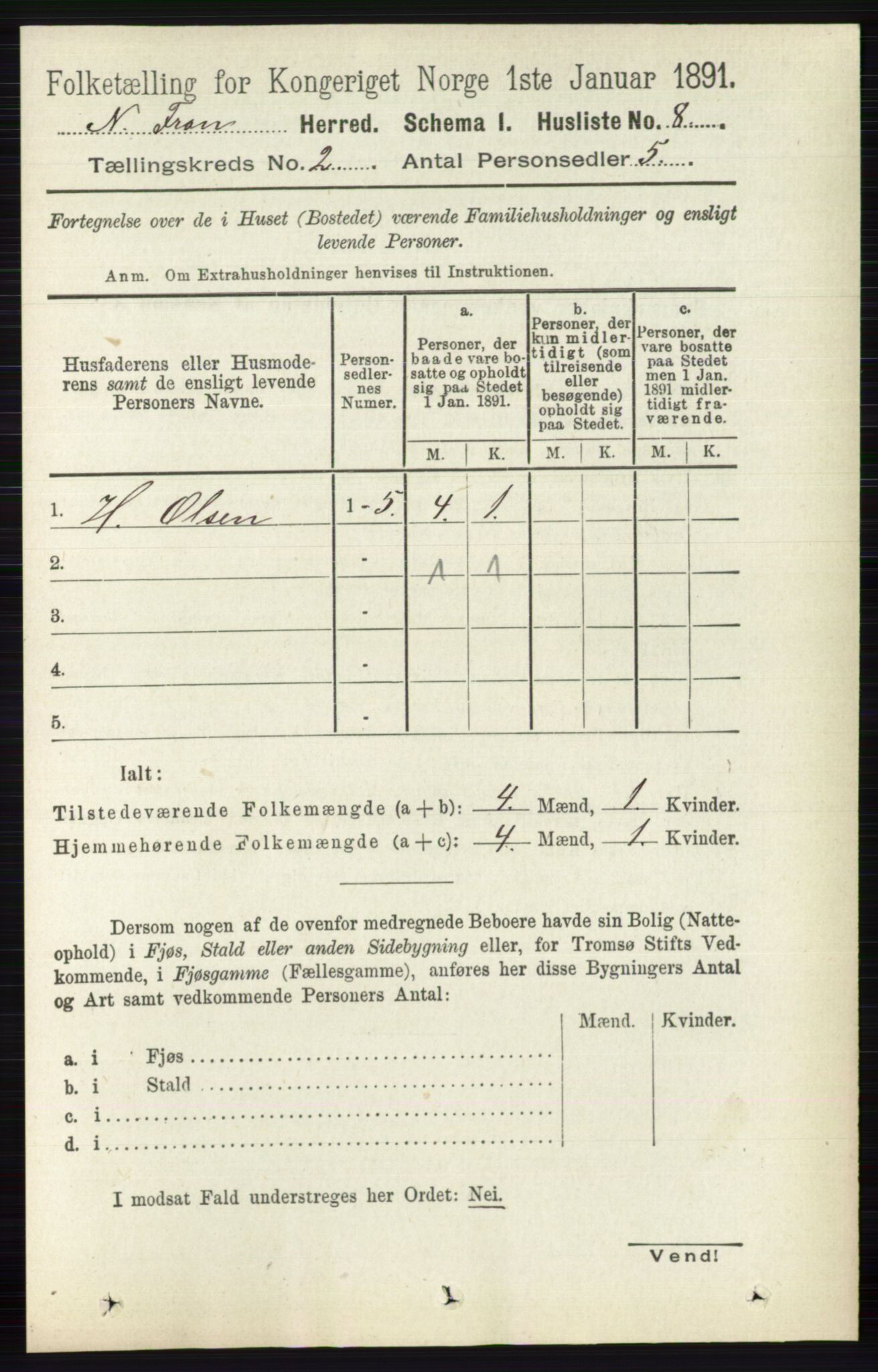 RA, 1891 census for 0518 Nord-Fron, 1891, p. 279