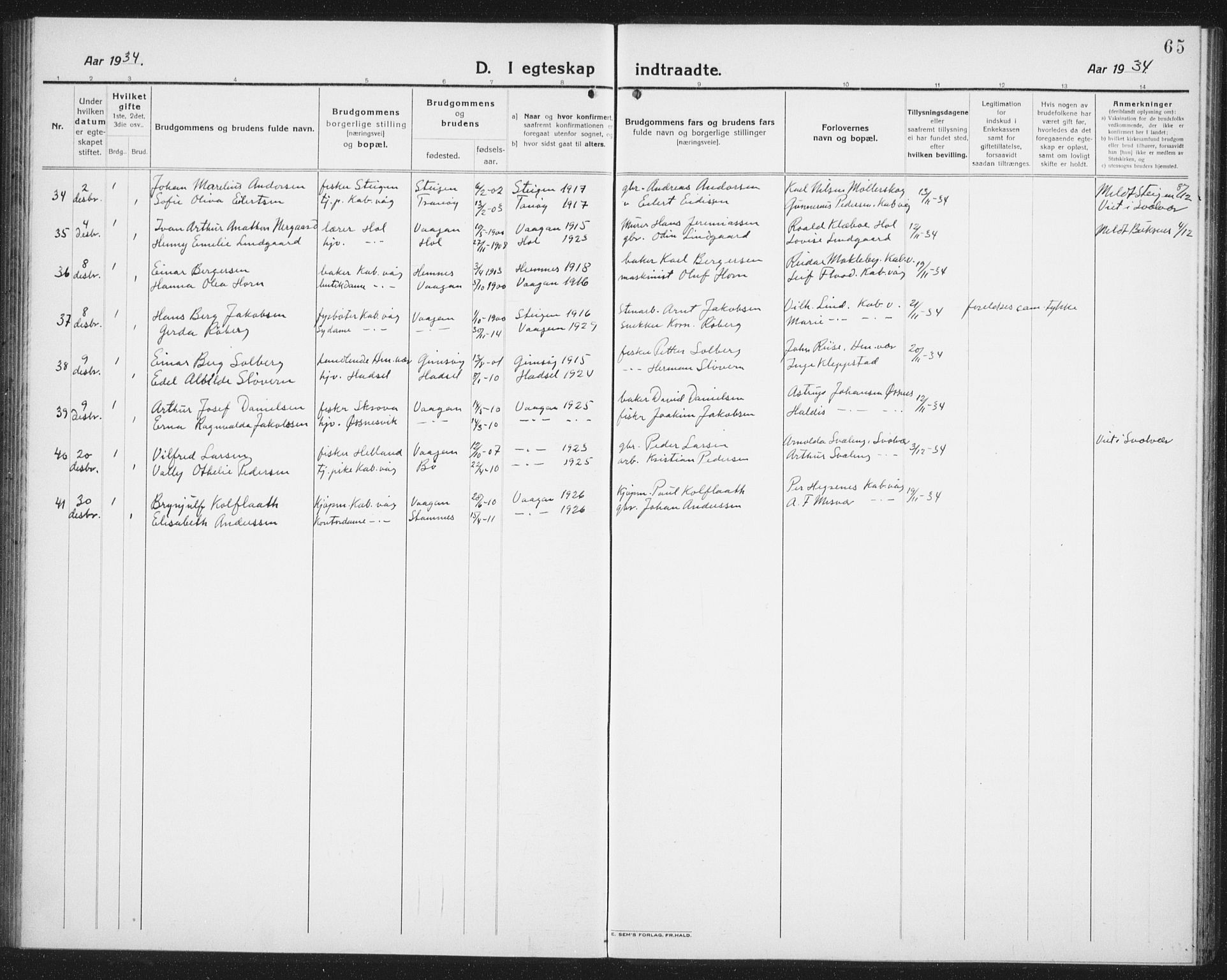 Ministerialprotokoller, klokkerbøker og fødselsregistre - Nordland, SAT/A-1459/874/L1082: Parish register (copy) no. 874C11, 1920-1939, p. 65