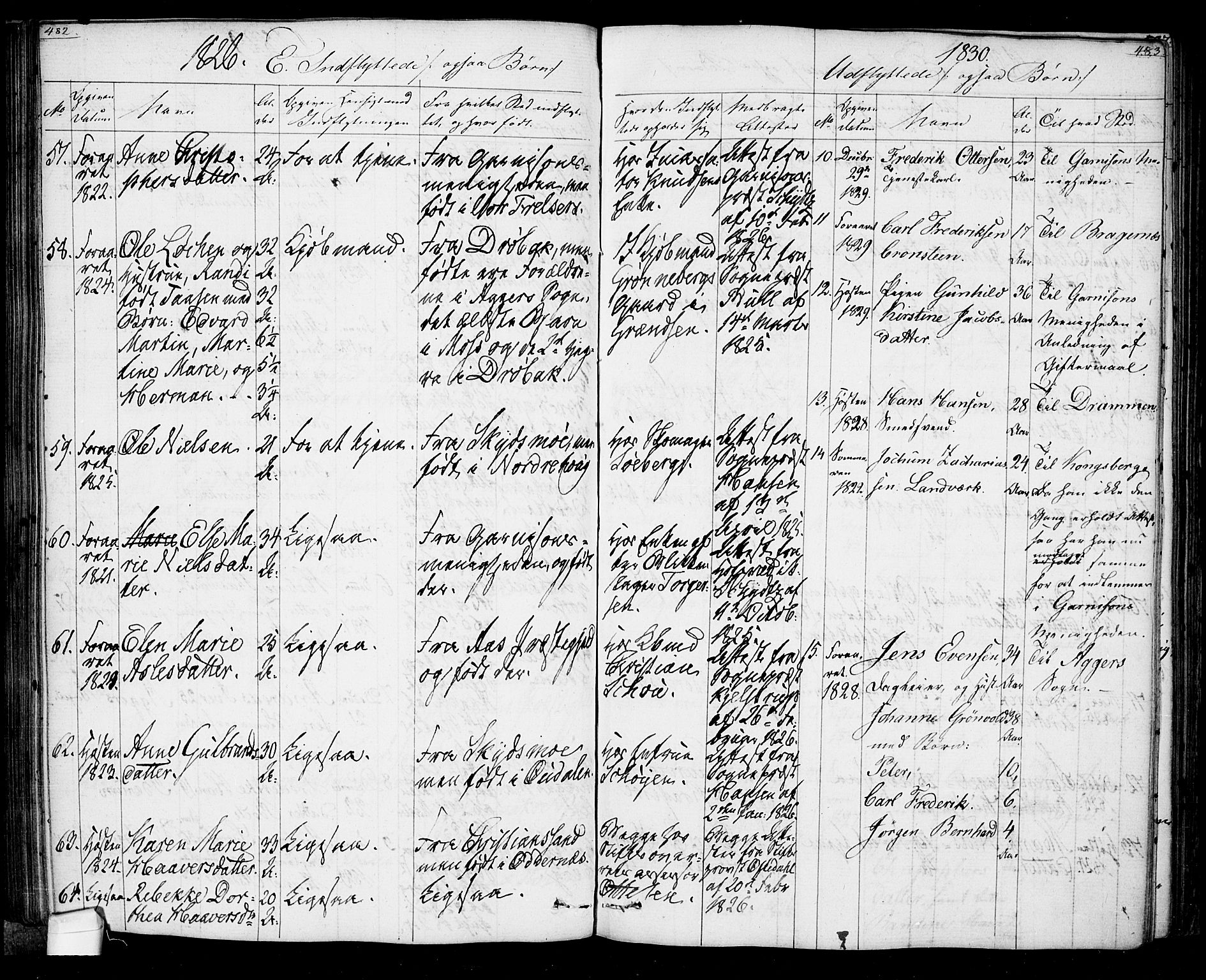 Oslo domkirke Kirkebøker, AV/SAO-A-10752/F/Fa/L0022: Parish register (official) no. 22, 1824-1829, p. 482-483