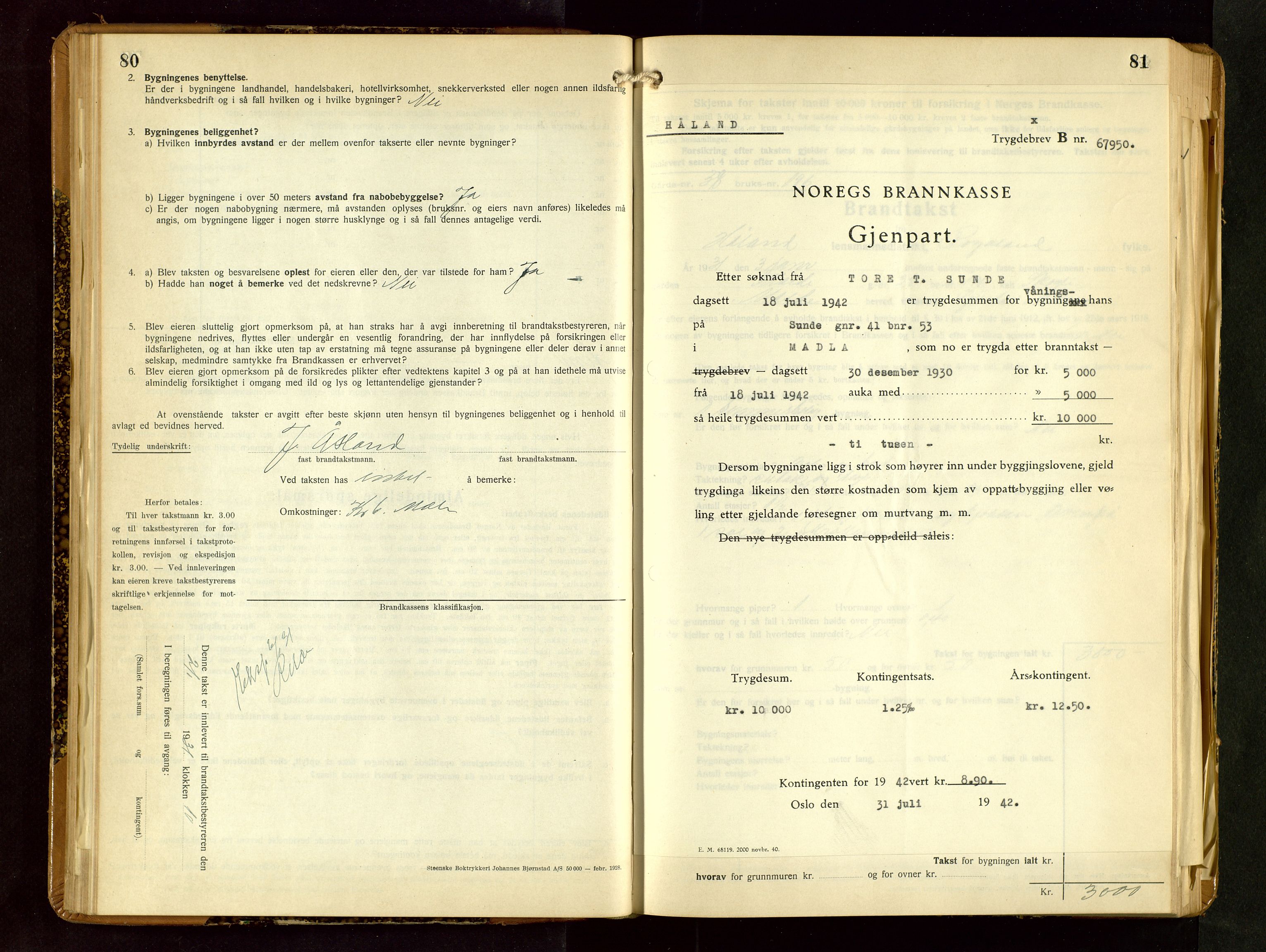 Håland lensmannskontor, SAST/A-100100/Gob/L0009: Branntakstprotokoll - skjematakst. Register i boken., 1930-1933, p. 80-81
