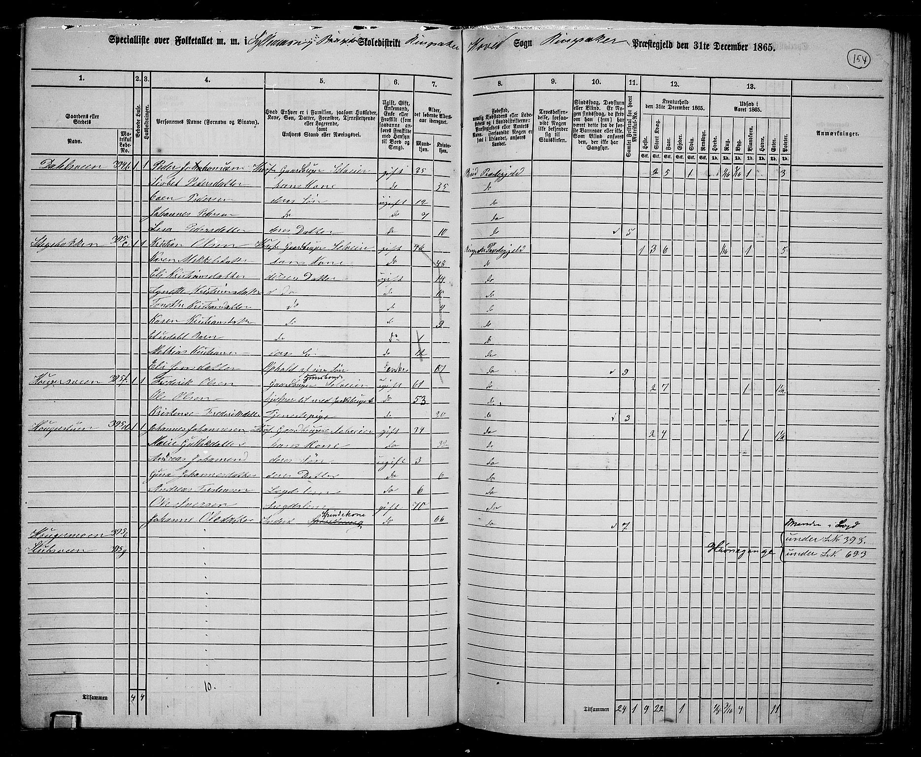 RA, 1865 census for Ringsaker, 1865, p. 398