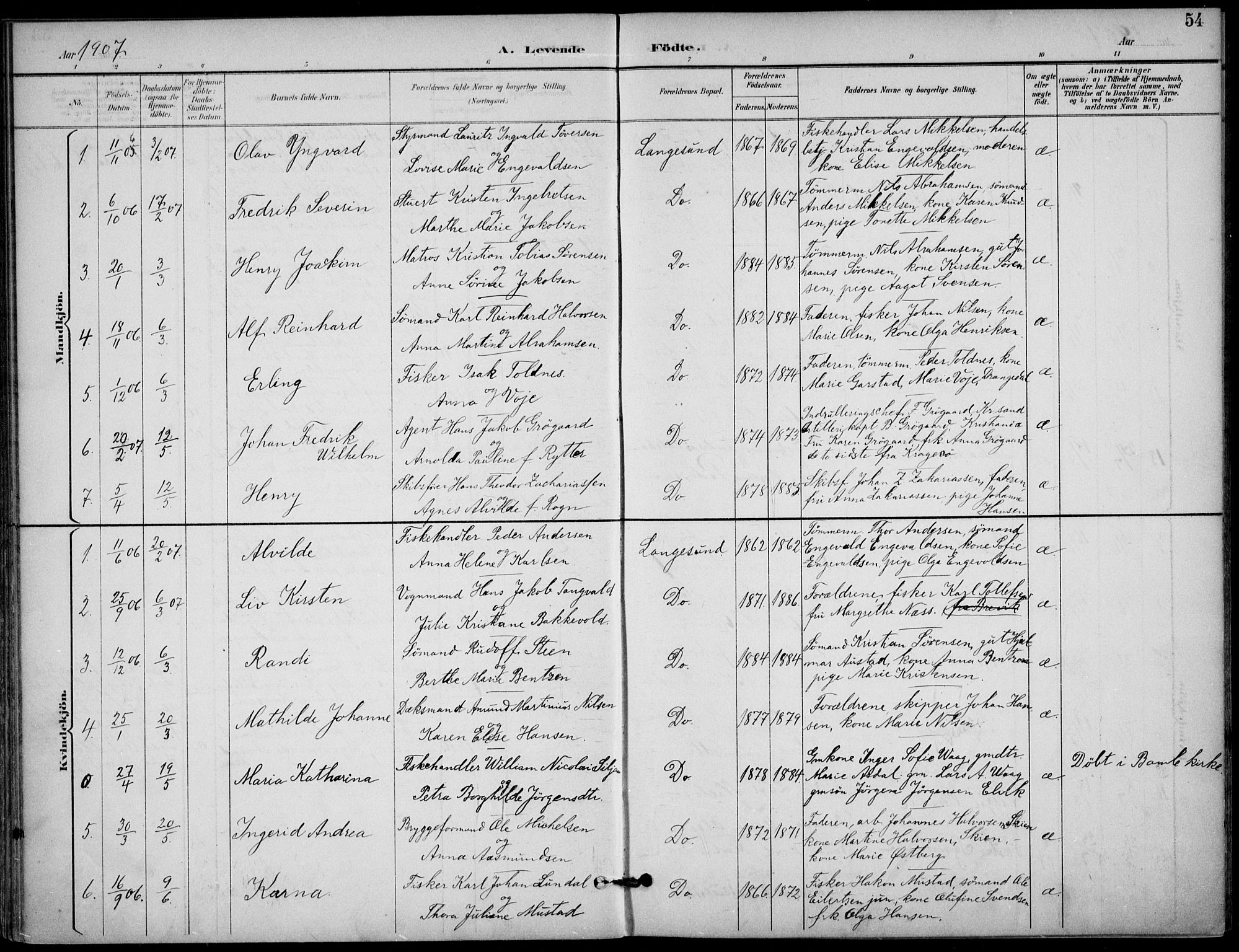 Langesund kirkebøker, SAKO/A-280/F/Fa/L0003: Parish register (official) no. 3, 1893-1907, p. 54