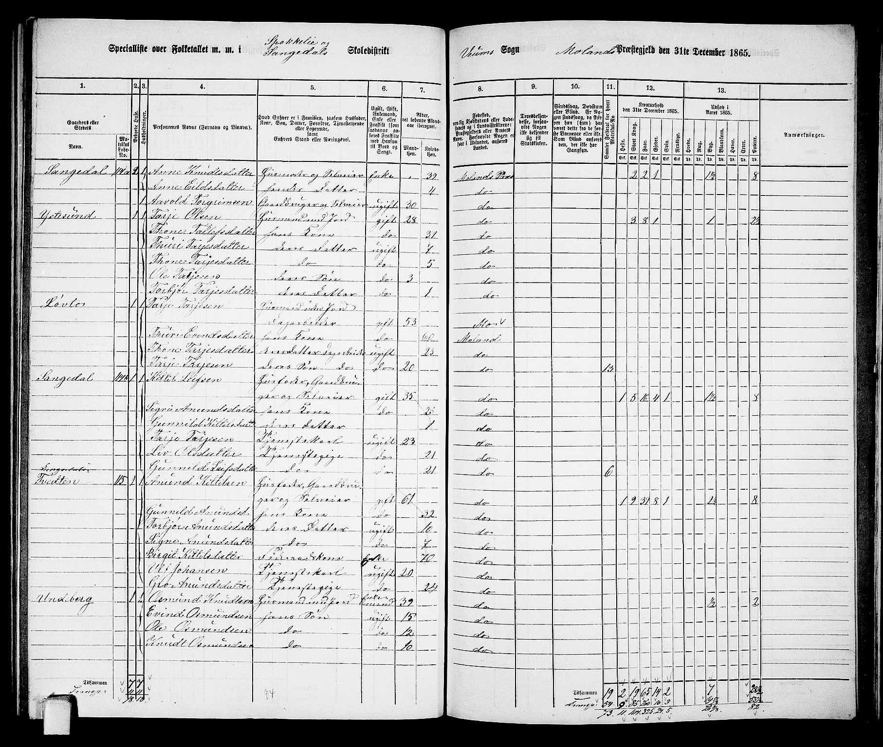 RA, 1865 census for Moland, 1865, p. 81