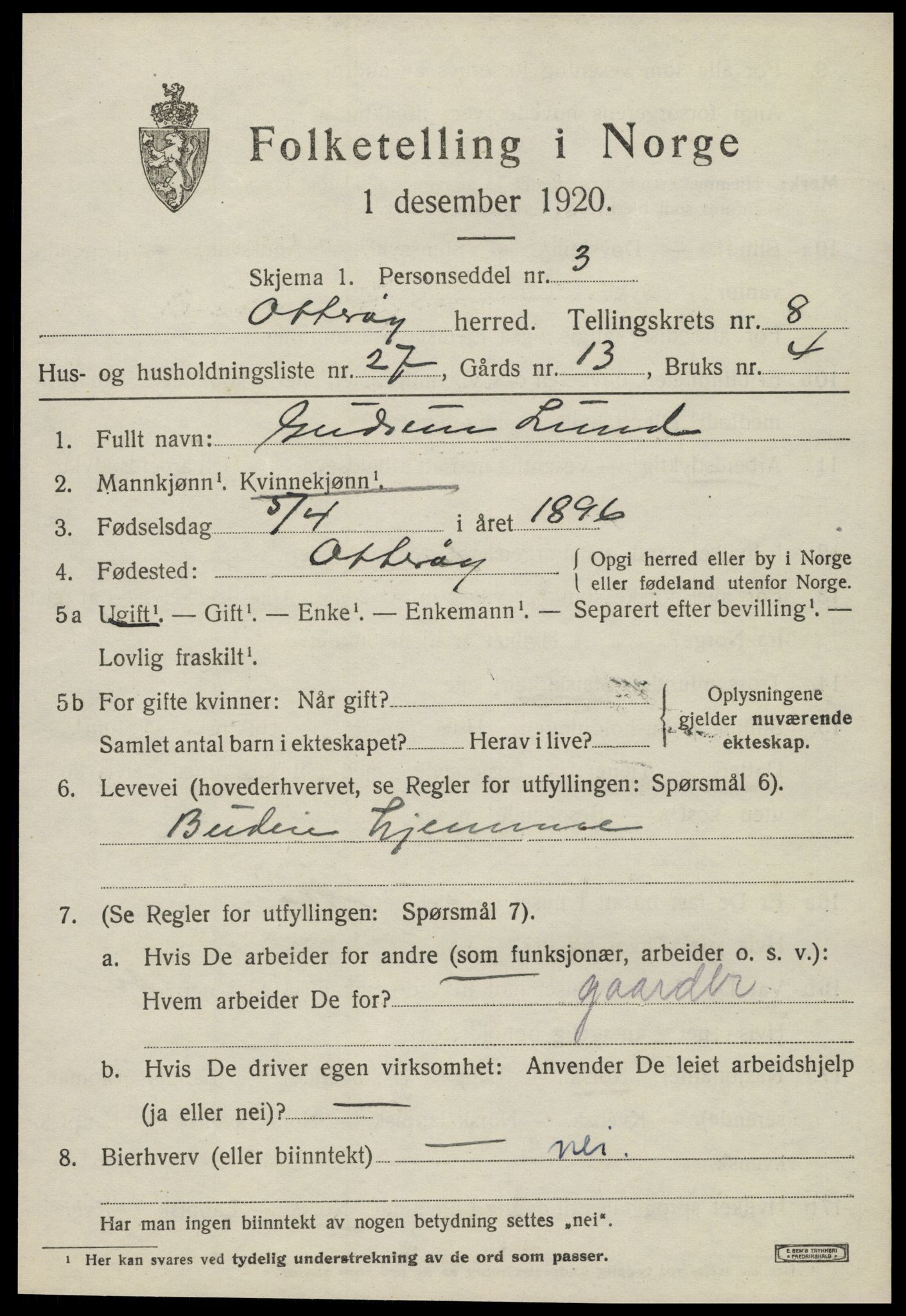 SAT, 1920 census for Otterøy, 1920, p. 3291