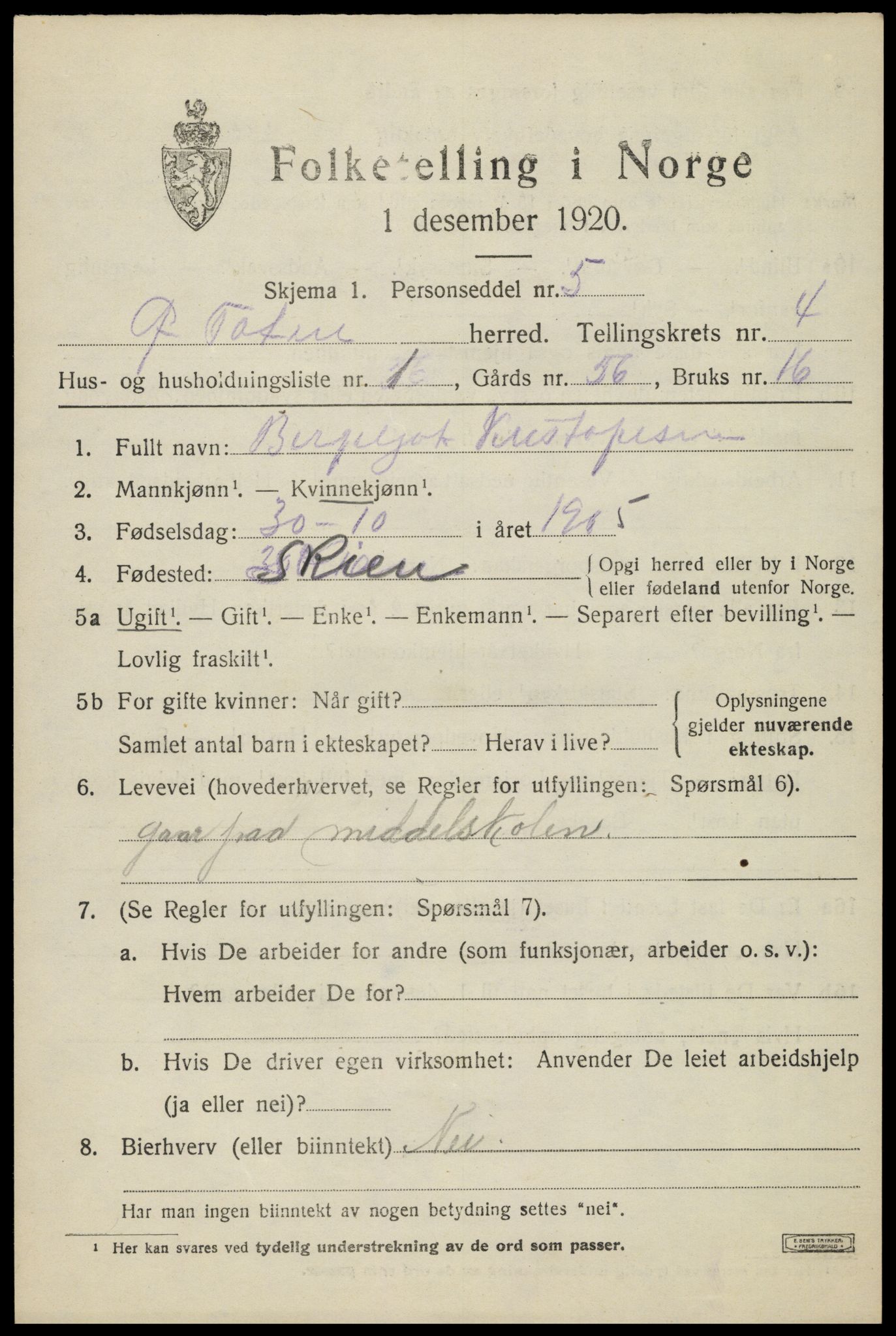 SAH, 1920 census for Østre Toten, 1920, p. 8576