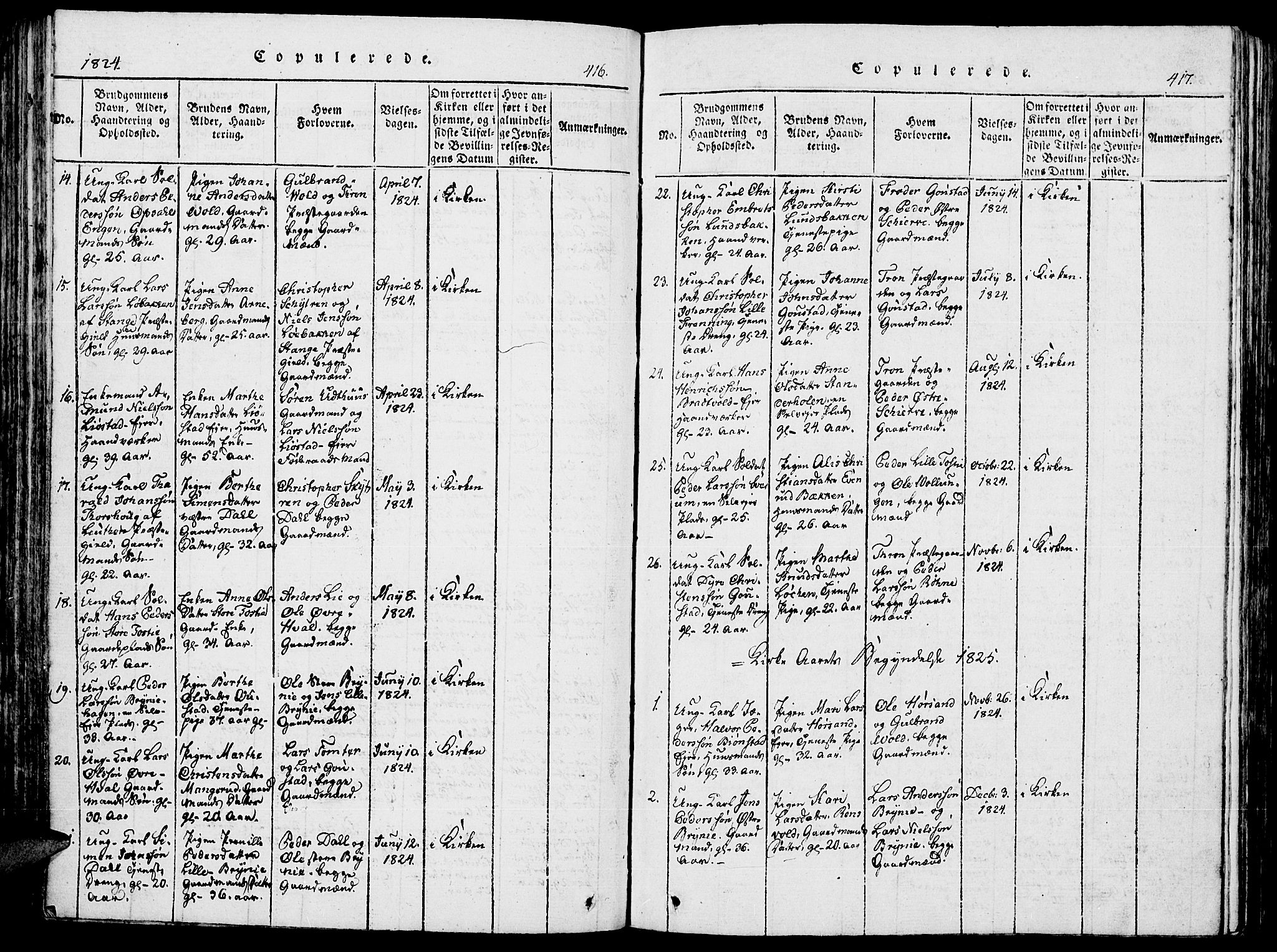 Romedal prestekontor, SAH/PREST-004/K/L0002: Parish register (official) no. 2, 1814-1828, p. 416-417